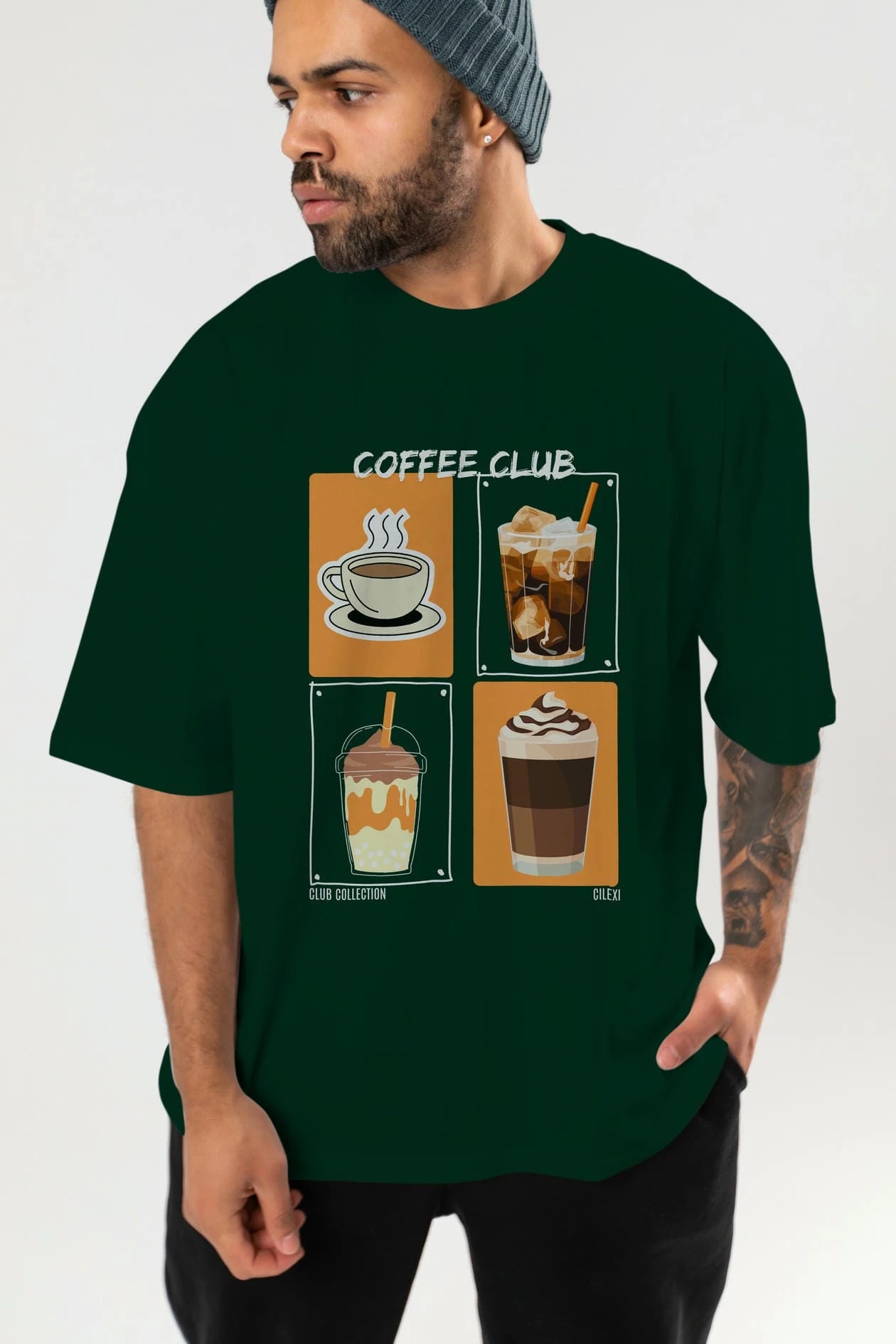 Coffee Club ön Baskılı Oversize t-shirt Erkek Kadın %100 Pamuk Bisiklet Yaka tişort