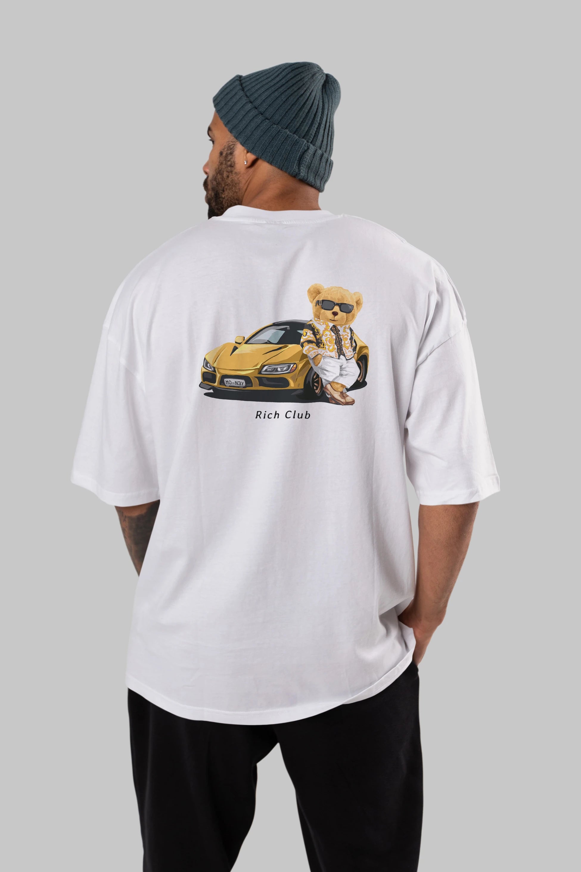 Teddy Bear Rich Club Arka Baskılı Oversize t-shirt Erkek Kadın Unisex %100 Pamuk