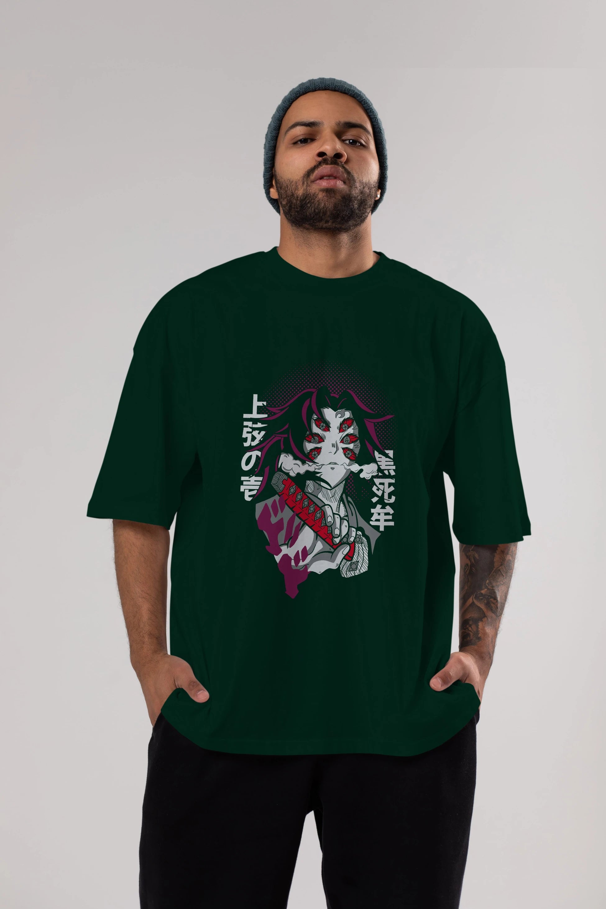 Kokushibo Anime Ön Baskılı Oversize t-shirt %100 pamuk Erkek Kadın Unisex