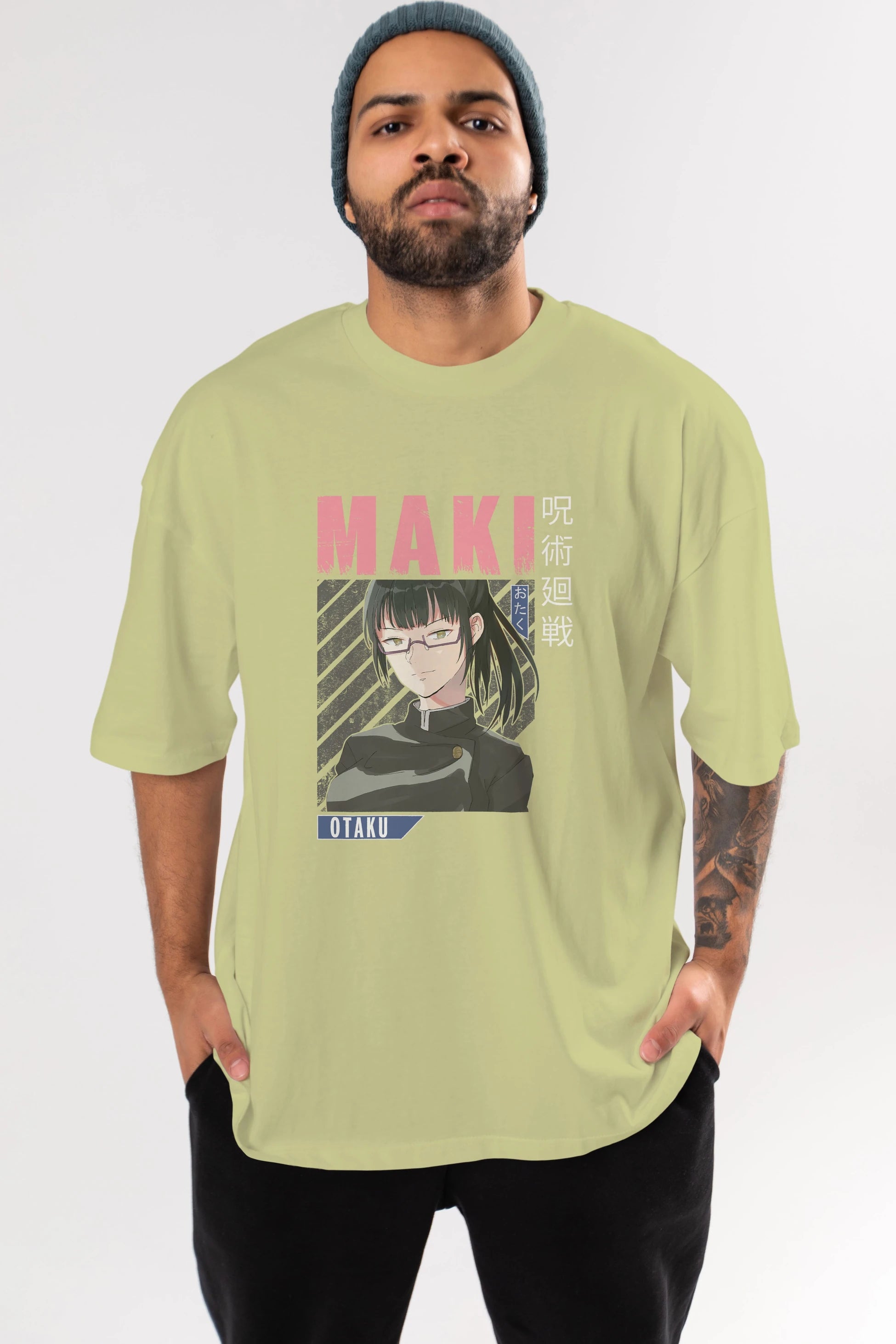 Maki Zenin CHAINSAWMAN 1 Anime Ön Baskılı Oversize t-shirt %100 pamuk Erkek Kadın Unisex