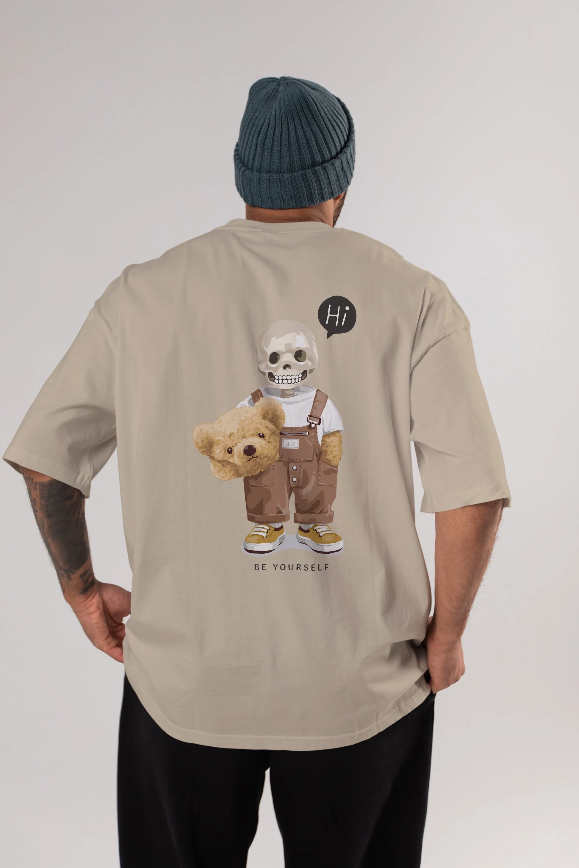 Teddy Bear hi Arka Baskılı Oversize t-shirt Erkek Kadın Unisex %100 Pamuk