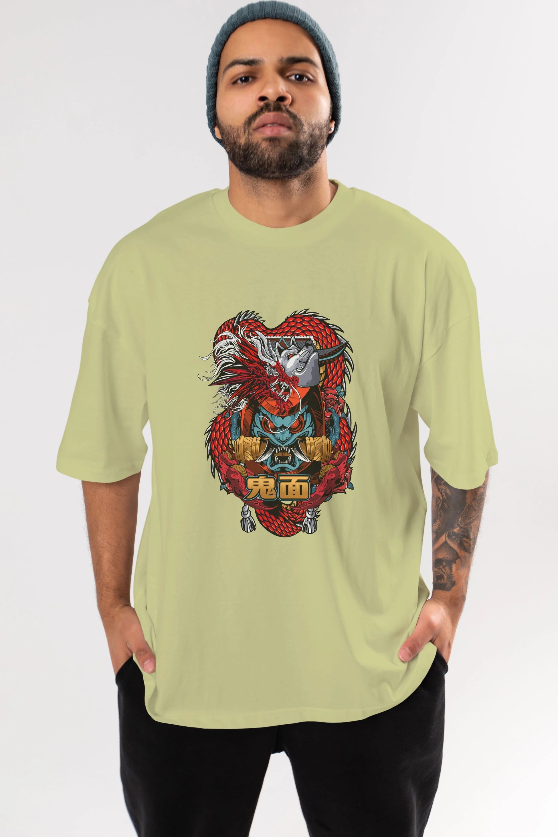 TRIBAL Anime Ön Baskılı Oversize t-shirt %100 pamuk Erkek Kadın Unisex