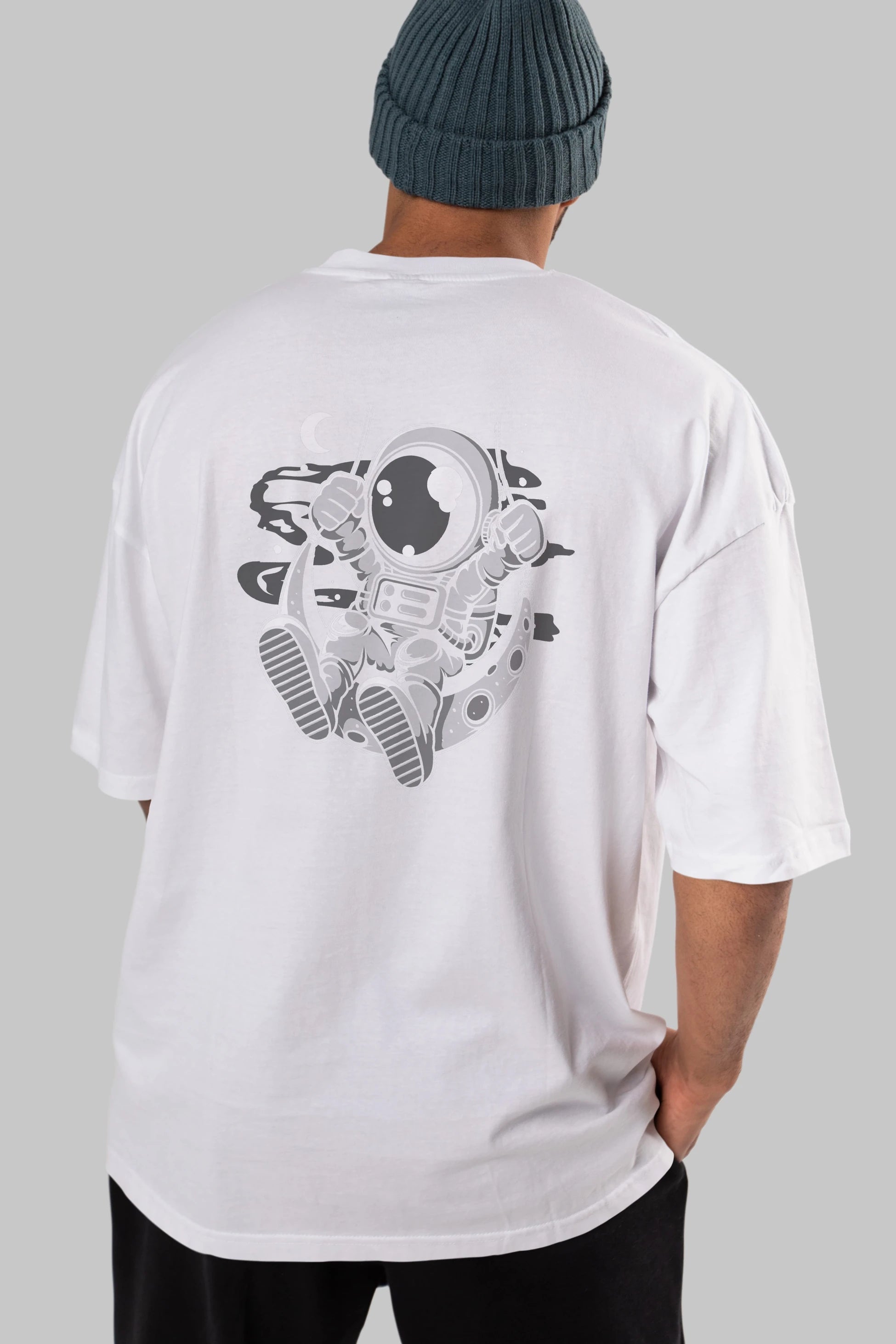 Astronaut Moon Swinger Arka Baskılı Oversize t-shirt Erkek Kadın Unisex