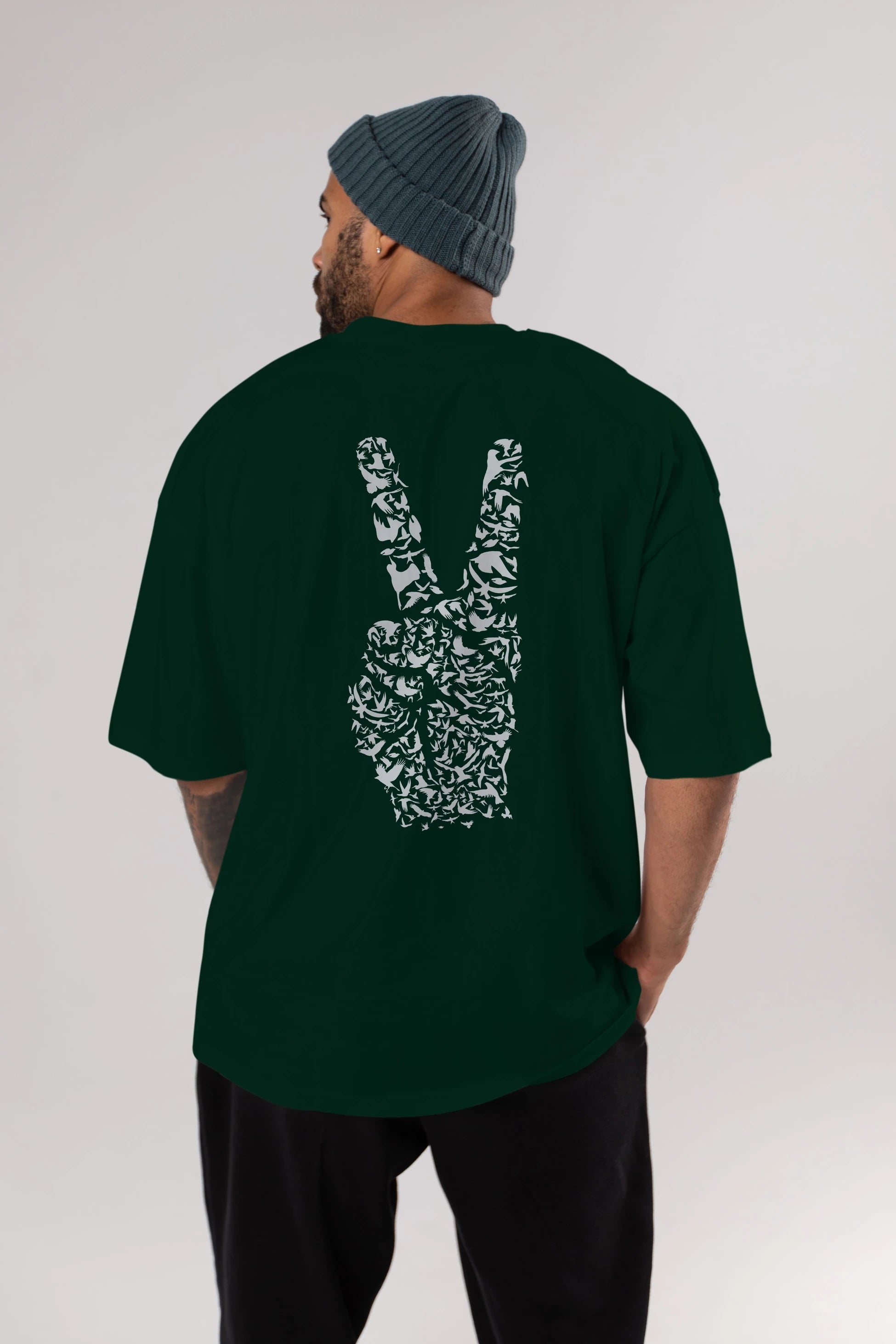 Peace Arka Baskılı Oversize t-shirt %100 pamuk Erkek Kadın Unisex