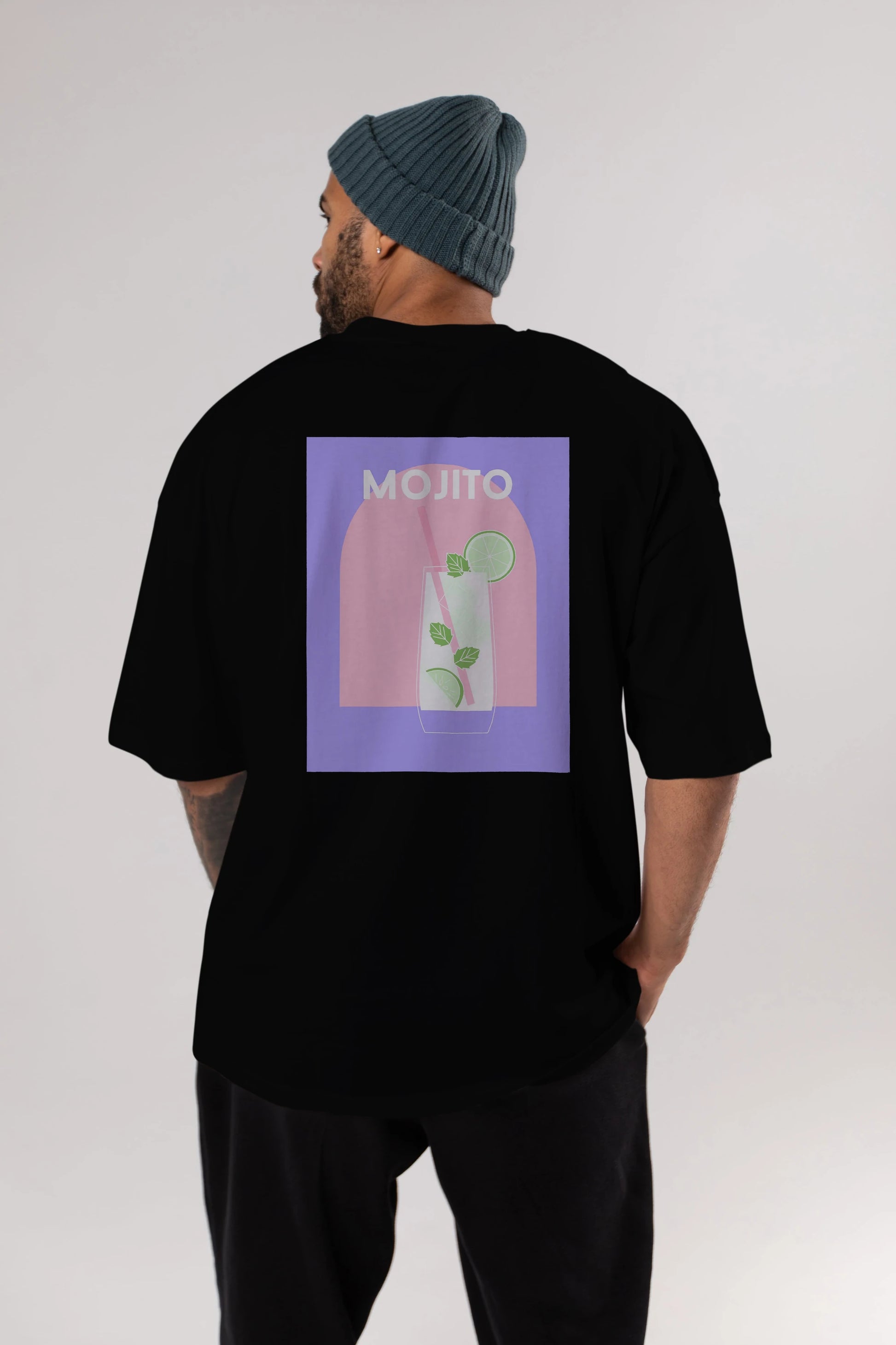 Mojito 2 Arka Baskılı Oversize t-shirt Erkek Kadın Unisex %100 Pamuk Bisiklet Yaka tişort