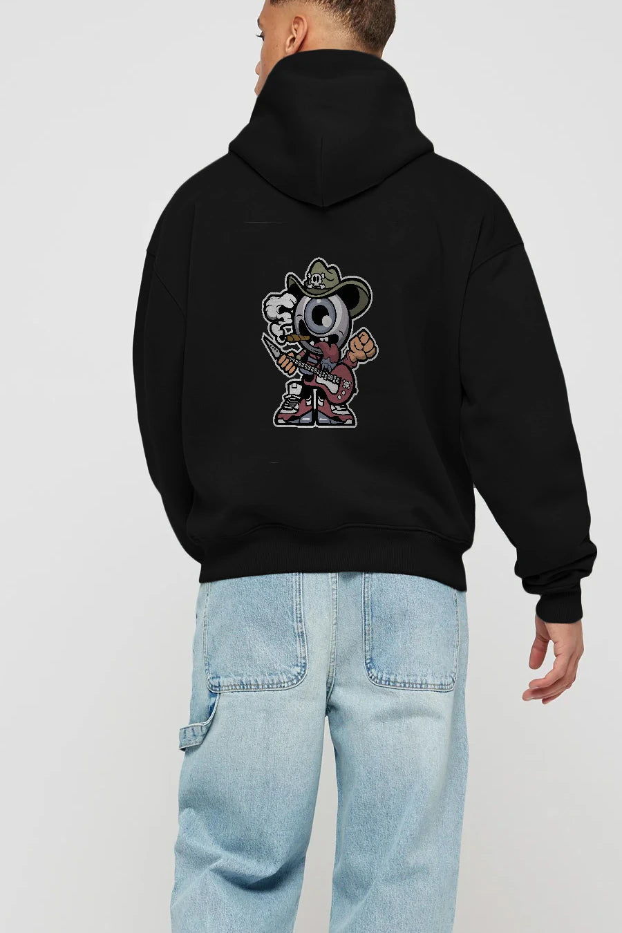 Eyeball Rockstar Cowboy Arka Baskılı Hoodie Oversize Kapüşonlu Sweatshirt Erkek Kadın Unisex