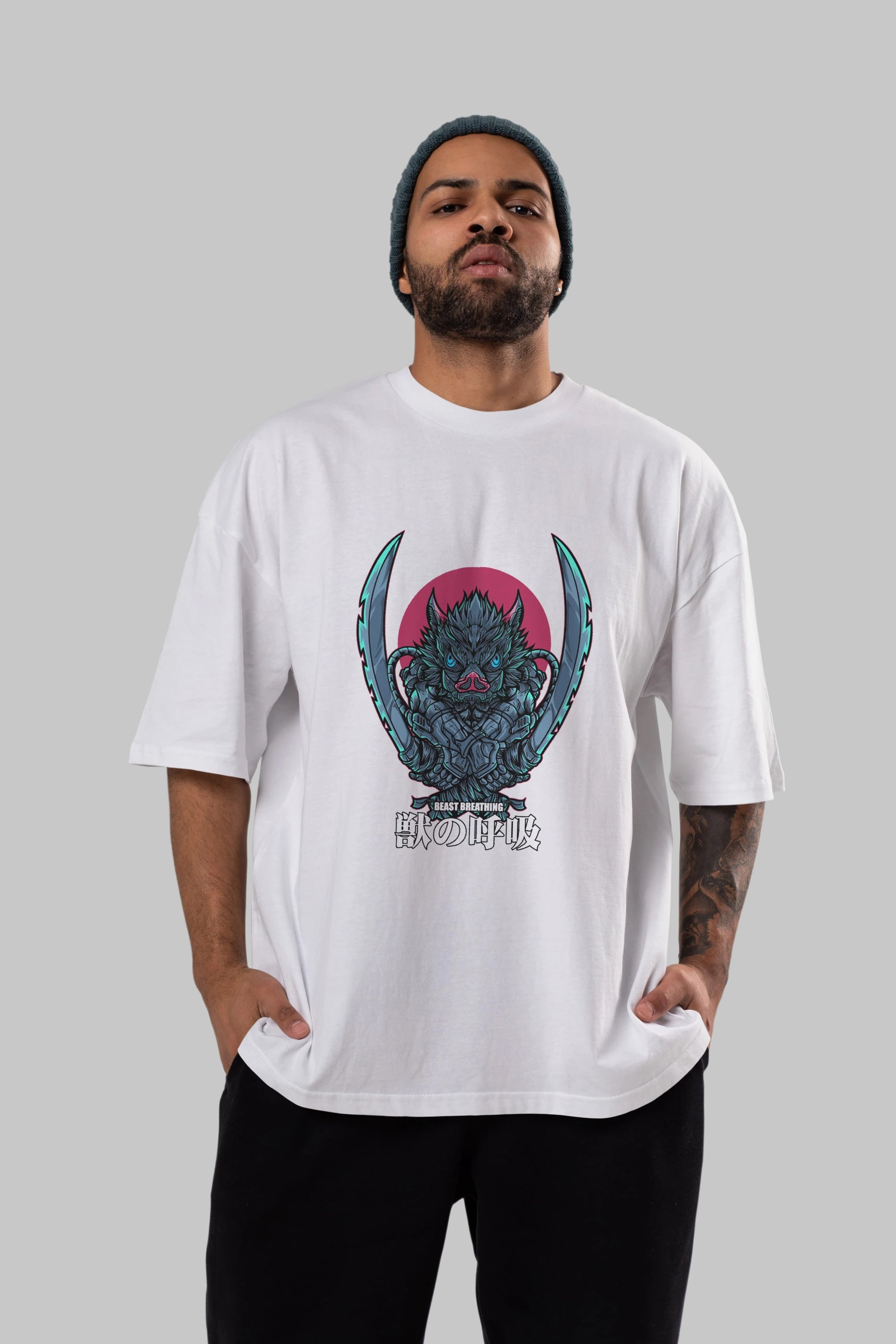 Inosuke DEMON SLAYER Anime Ön Baskılı Oversize t-shirt %100 pamuk Erkek Kadın Unisex