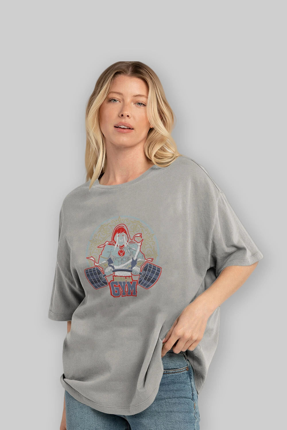 Mumm-ra GYM Ön Baskılı Oversize t-shirt Erkek Kadın Unisex %100 Pamuk Bisiklet Yaka tişort