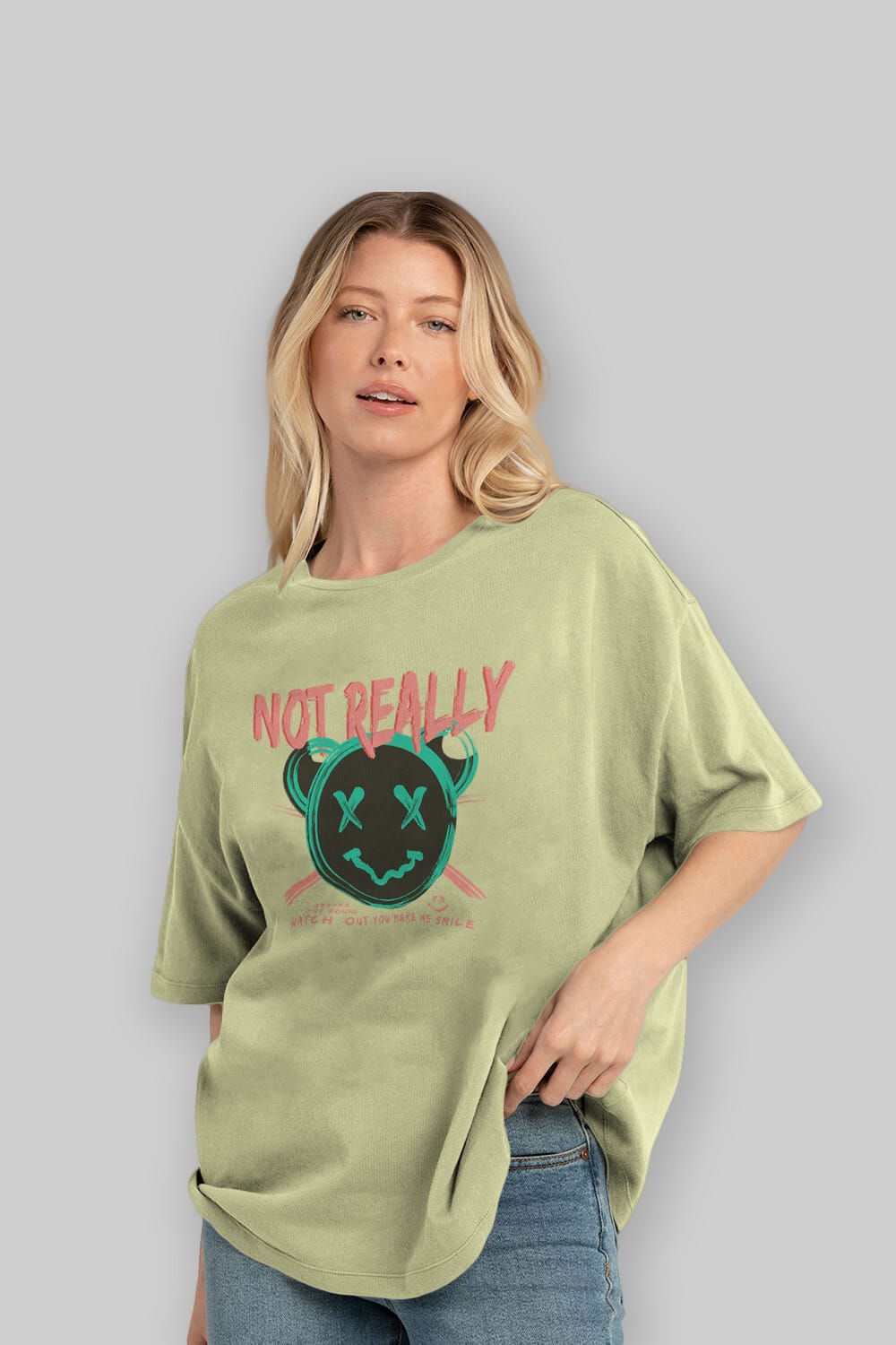 Not Really Bear Ön Baskılı Oversize t-shirt Erkek Kadın Unisex