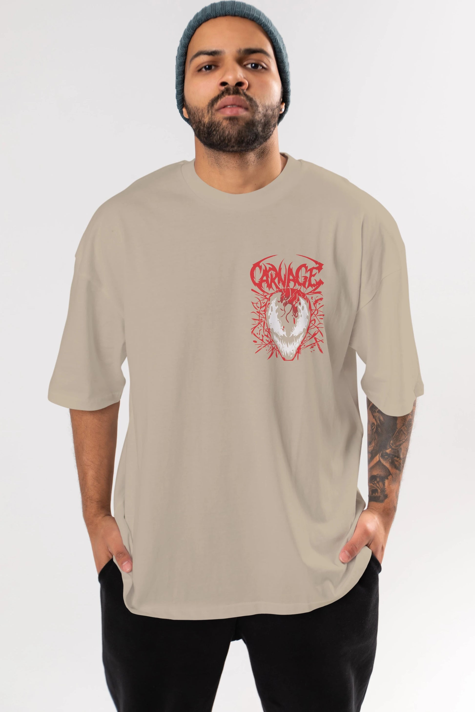Venom (22) Ön Sol Baskılı Oversize t-shirt Erkek Kadın Unisex %100 Pamuk Bisiklet Yaka tişort