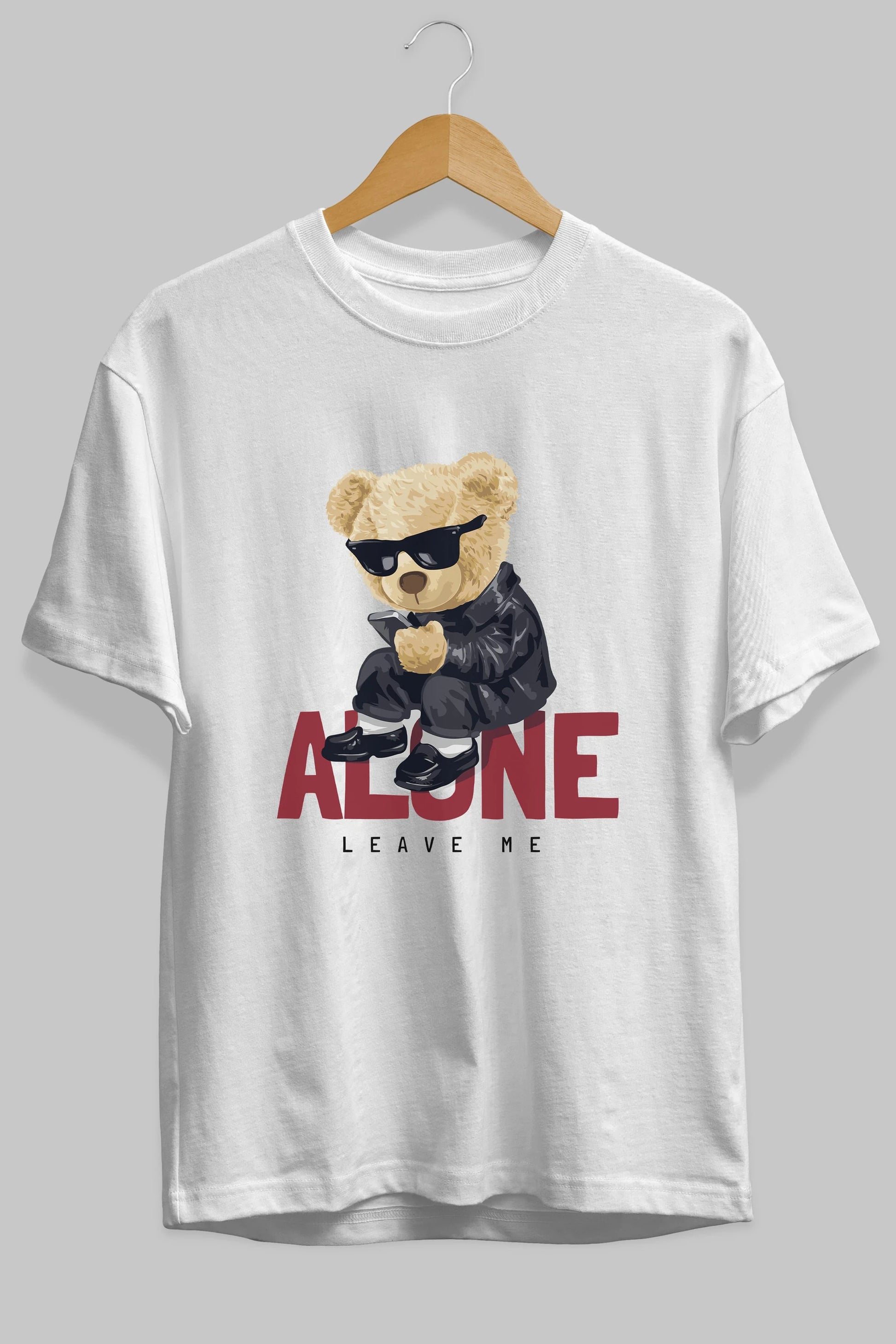 Teddy Bear Alone Ön Baskılı Oversize t-shirt Erkek Kadın Unisex %100 Pamuk