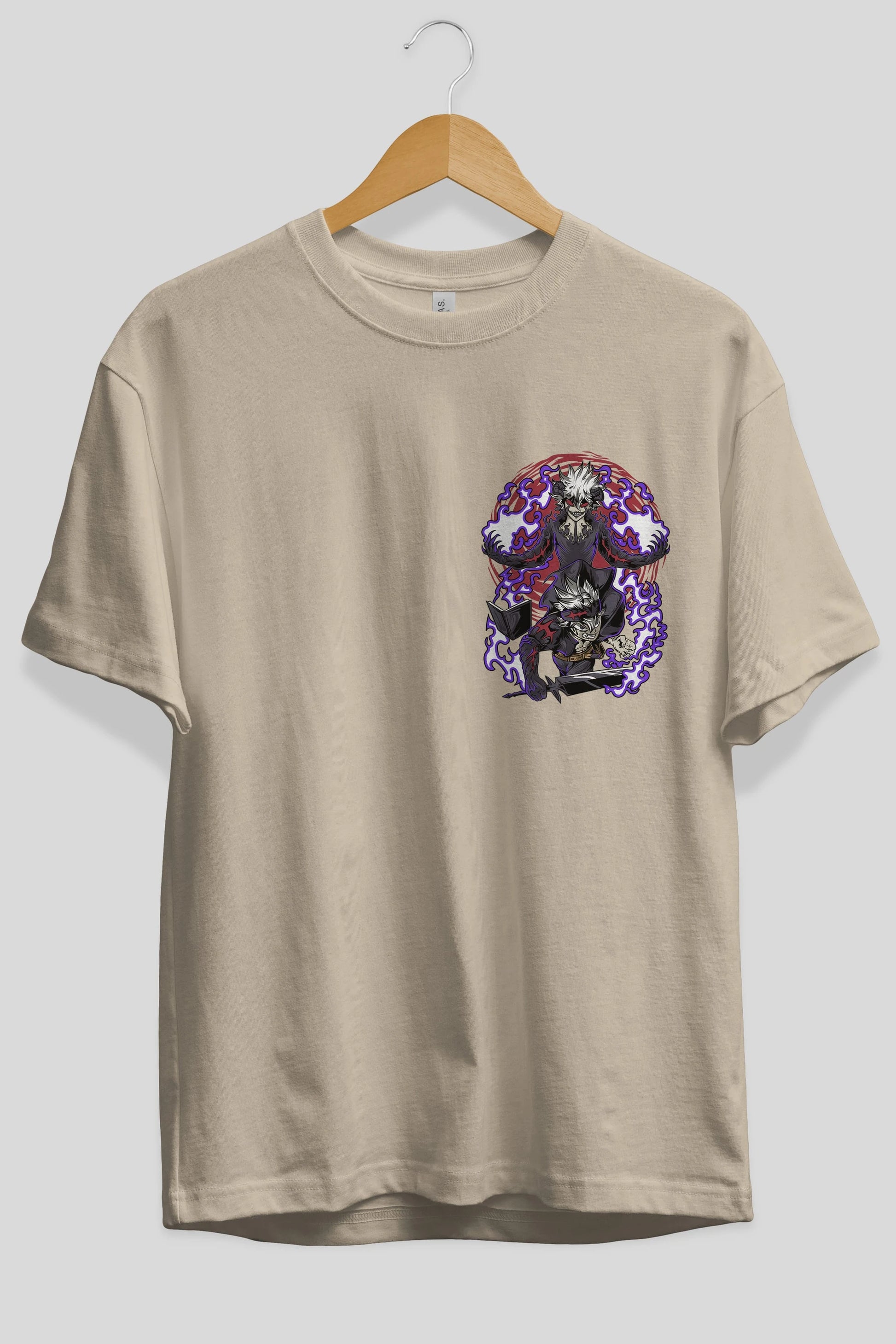 BLACK CLOVER DEVIL UNION Ön Sol Baskılı Oversize t-shirt Erkek Kadın Unisex %100 Pamuk Bisiklet Yaka tişort