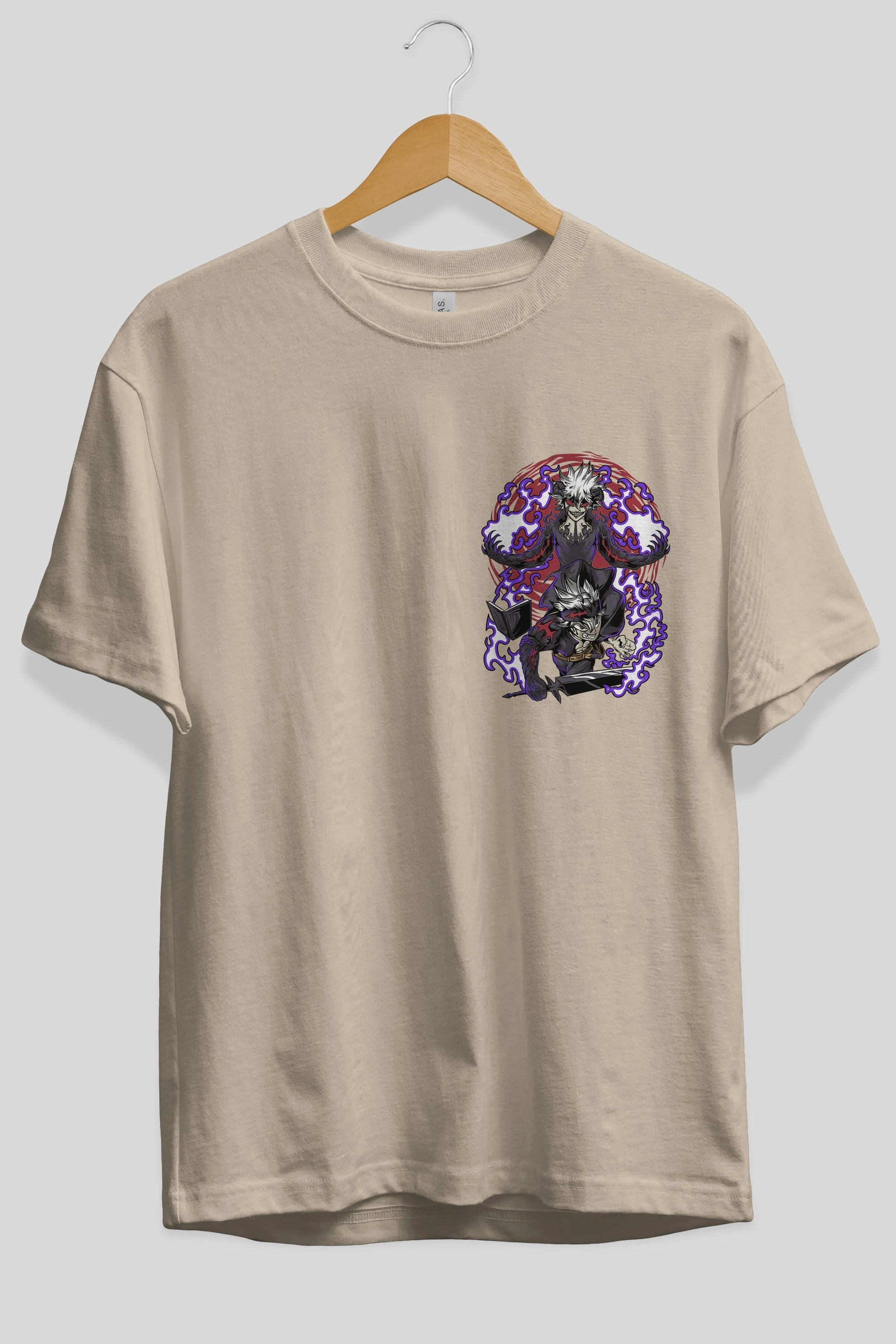 BLACK CLOVER DEVIL UNION Ön Sol Baskılı Oversize t-shirt Erkek Kadın Unisex %100 Pamuk Bisiklet Yaka tişort