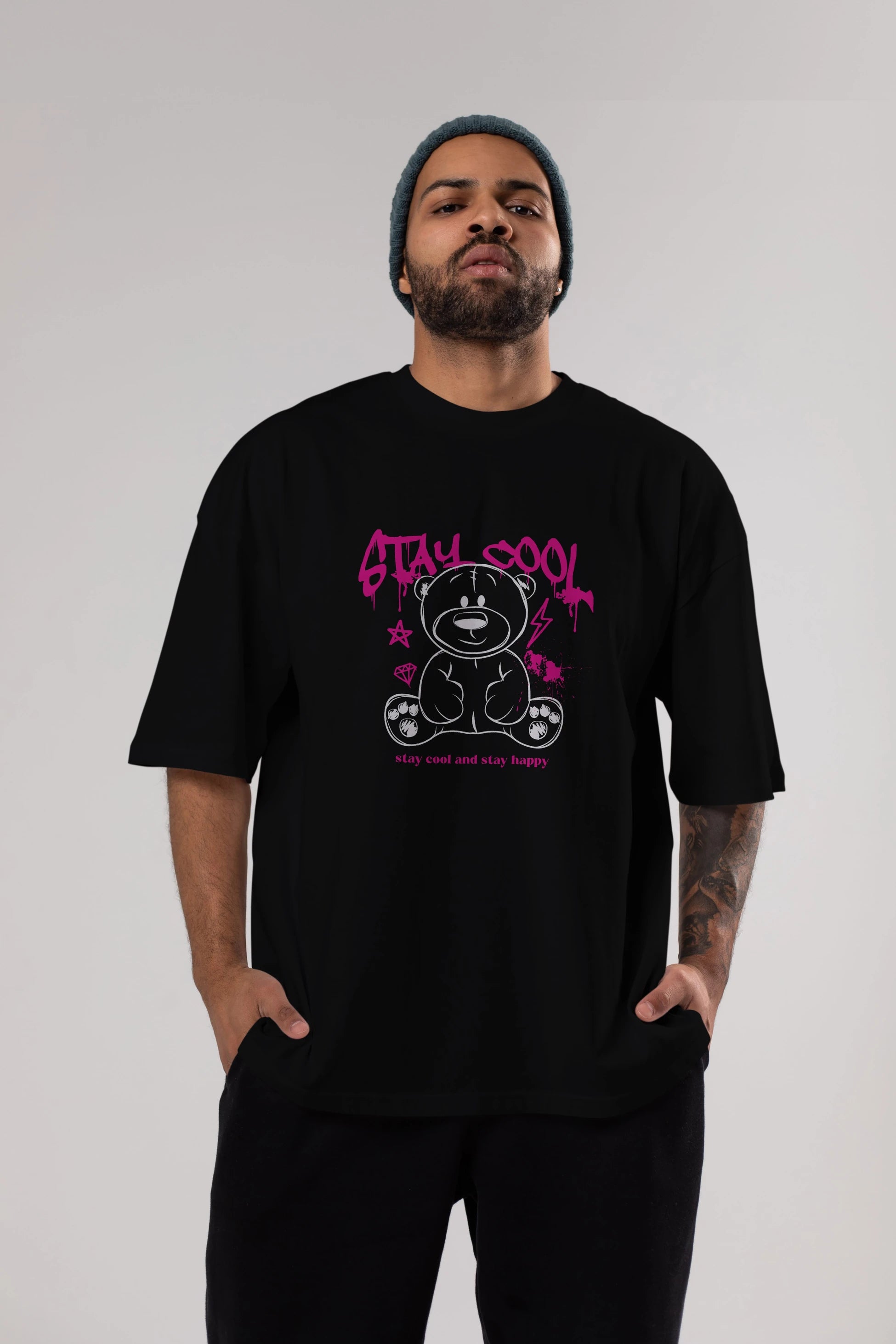 Teddy Bear Stay Cool Ön Baskılı Oversize t-shirt Erkek Kadın Unisex