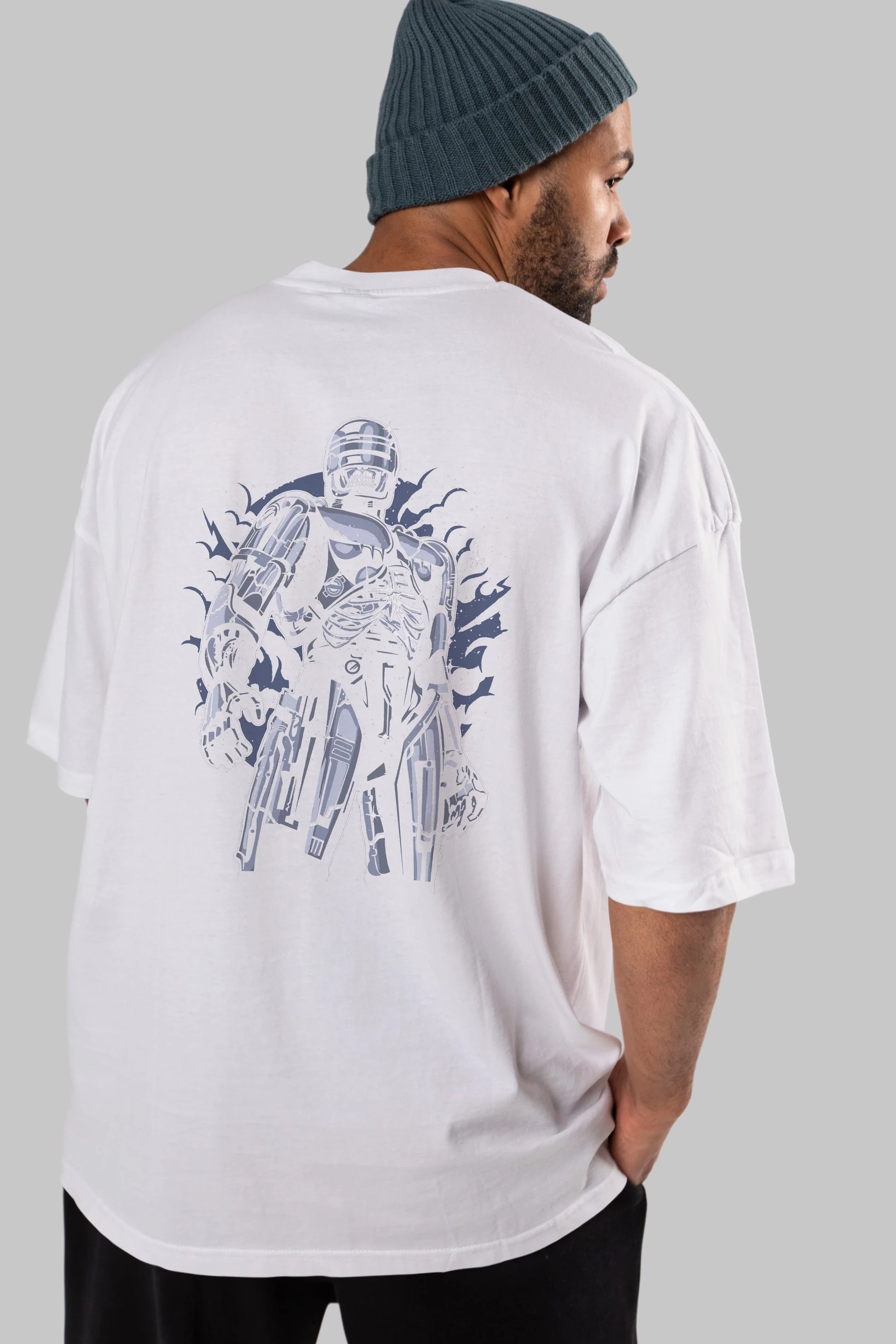 Roboskull Arka Baskılı Oversize t-shirt Erkek Kadın Unisex %100 Pamuk