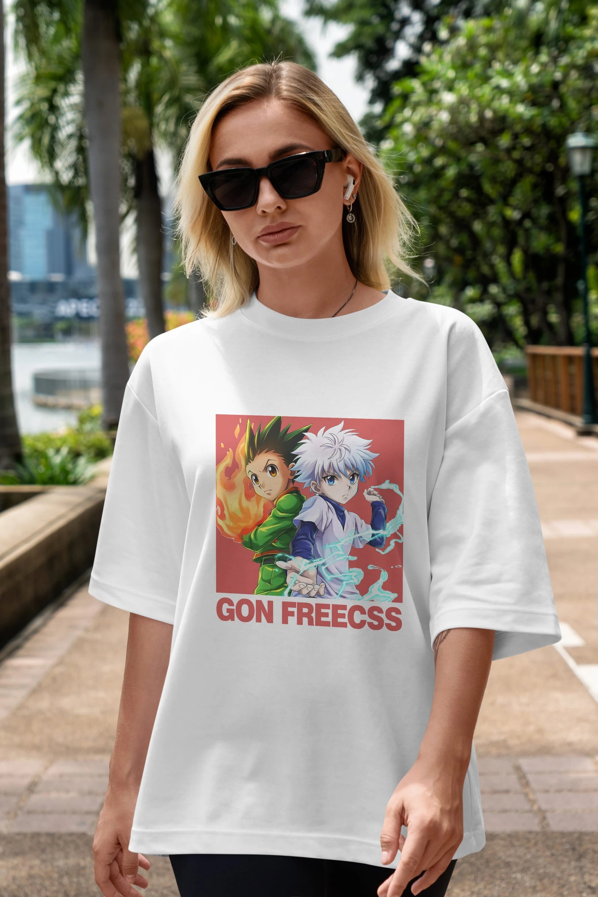 Gon Freecss HUNTER X HUNTER 4 Anime Ön Baskılı Oversize t-shirt %100 pamuk Erkek Kadın Unisex