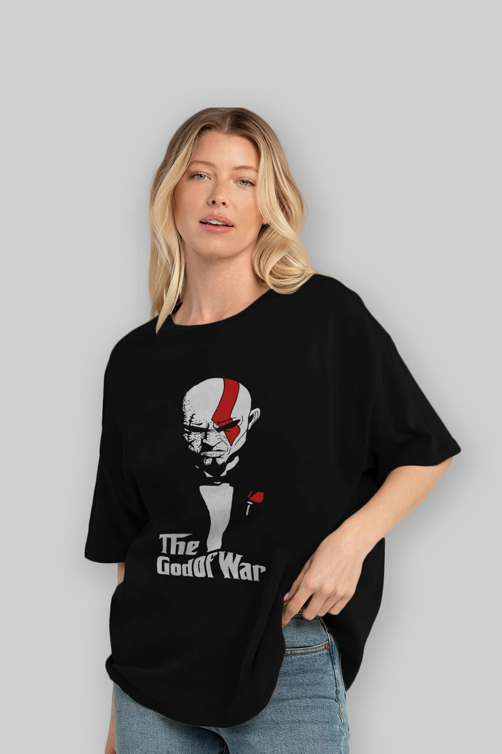 The God of War Ön Baskılı Oversize t-shirt Erkek Kadın Unisex %100 Pamuk Bisiklet Yaka tişort