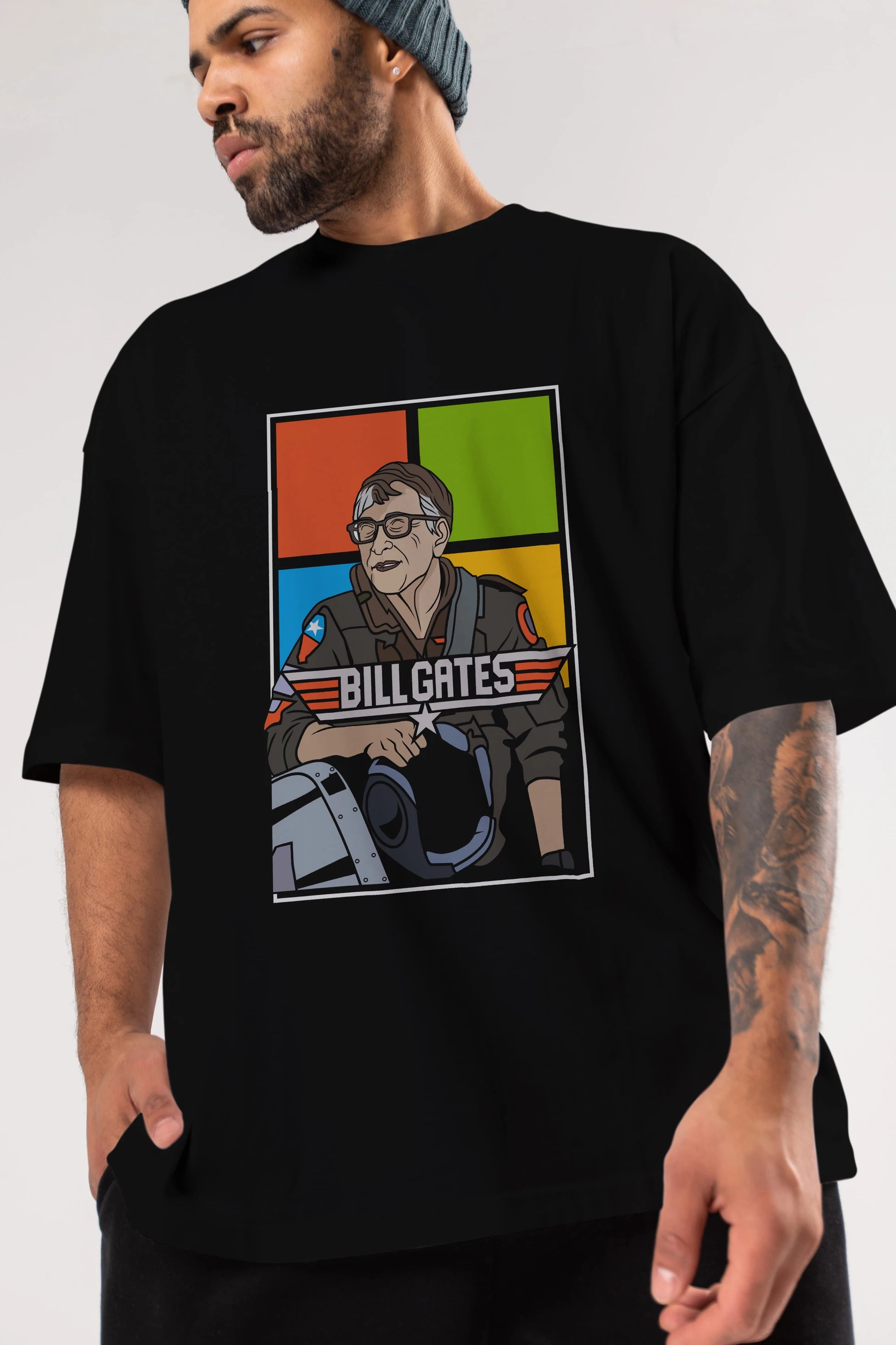 Bill Gates Top Gun Ön Baskılı Oversize t-shirt Erkek Kadın Unisex %100 Pamuk tişort