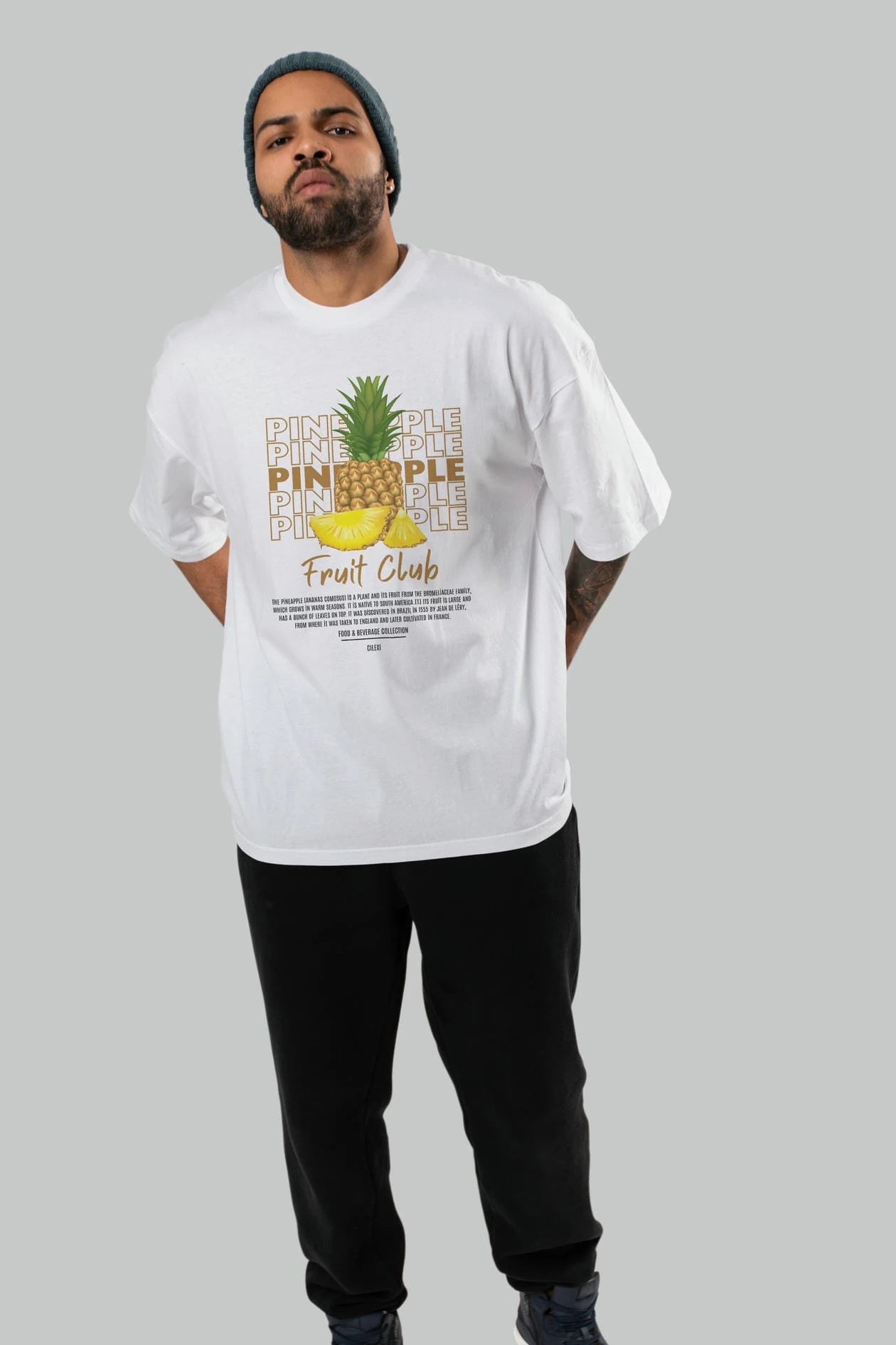 Pineapple Ön Baskılı Oversize t-shirt Erkek Kadın Pamuk Bisiklet Yaka tişort