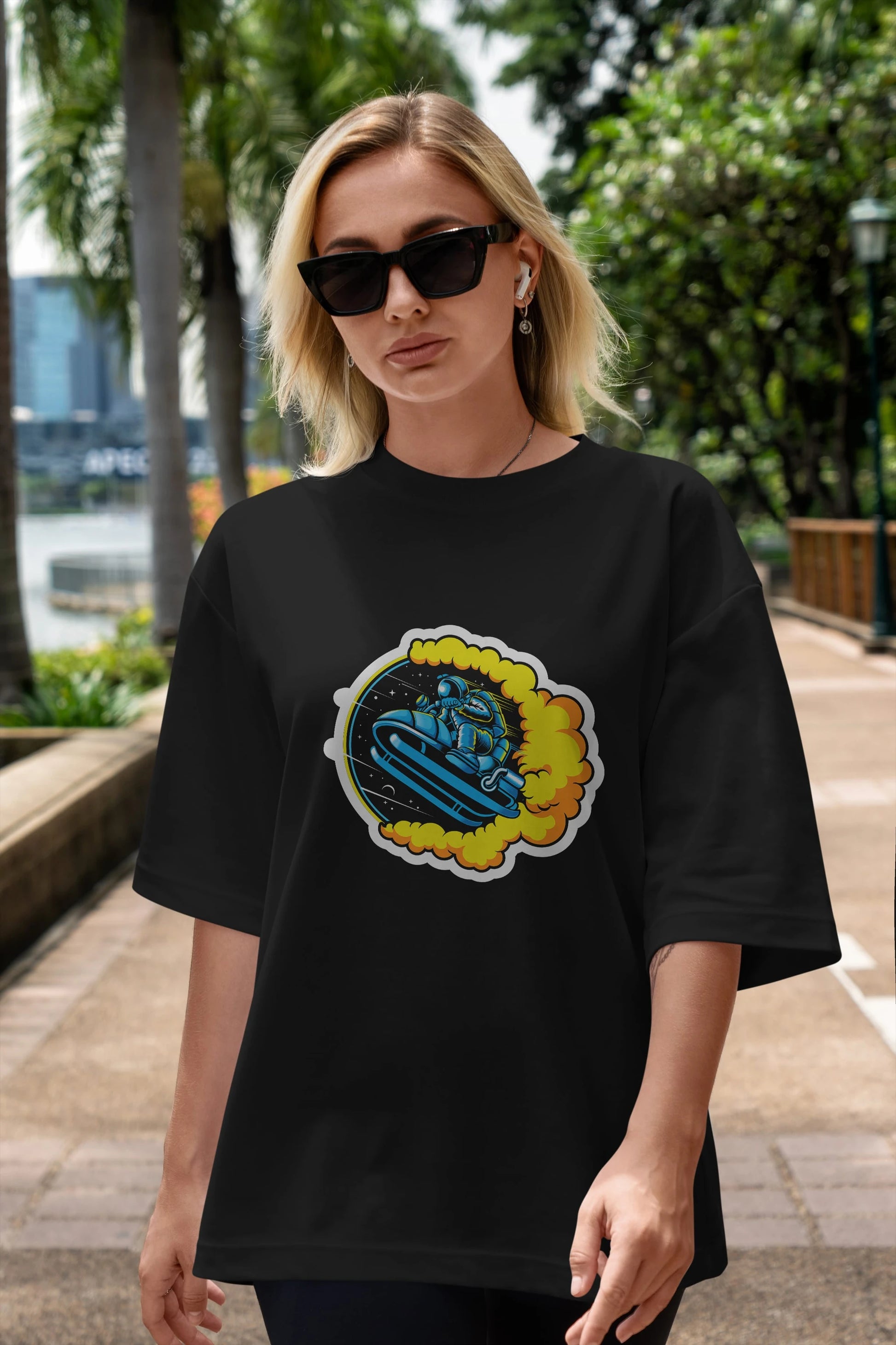 Astrojump with Snowmobile Sticker Ön Baskılı Oversize t-shirt Erkek Kadın Unisex