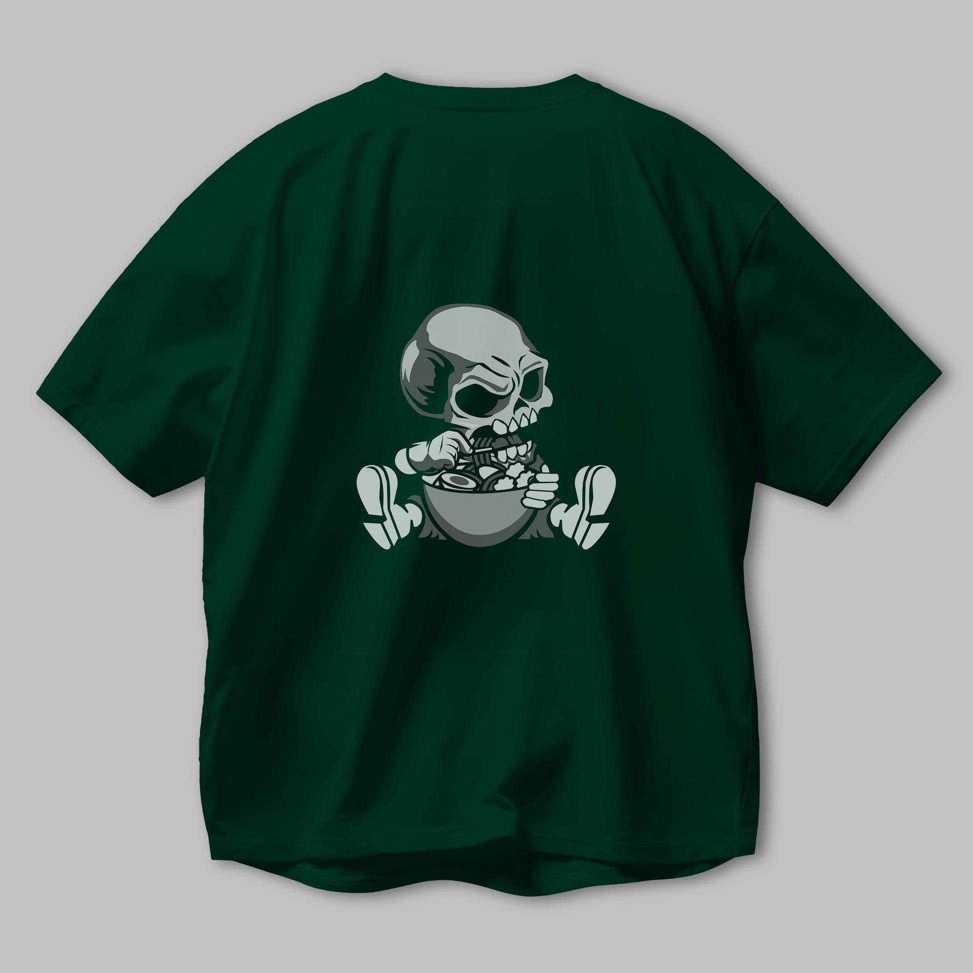 Skull Eat Ramen Arka Baskılı Oversize t-shirt Erkek Kadın Unisex %100 Pamuk tişort