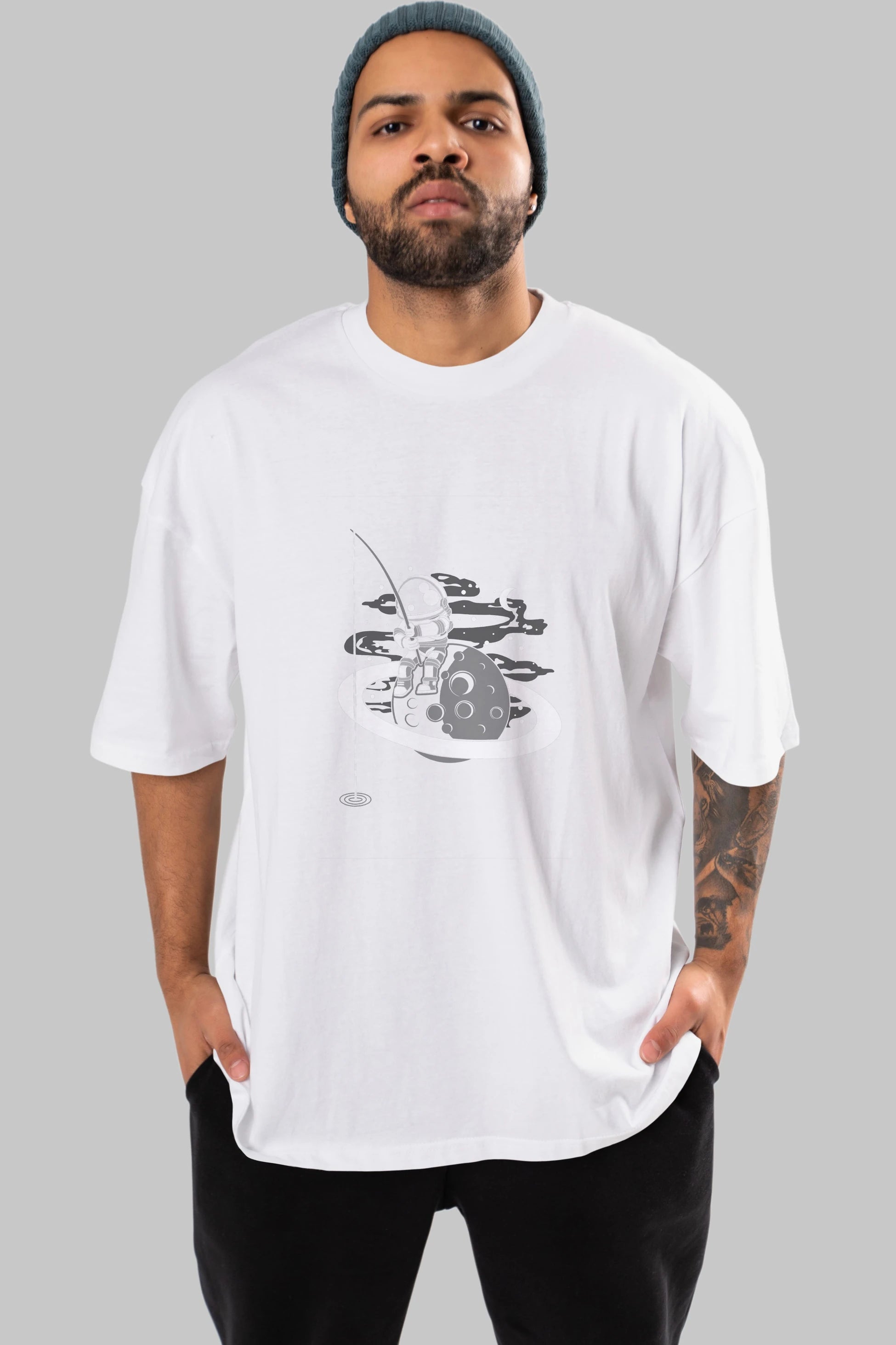 Astronaut  Fishing Ön Baskılı Oversize t-shirt Erkek Kadın Unisex