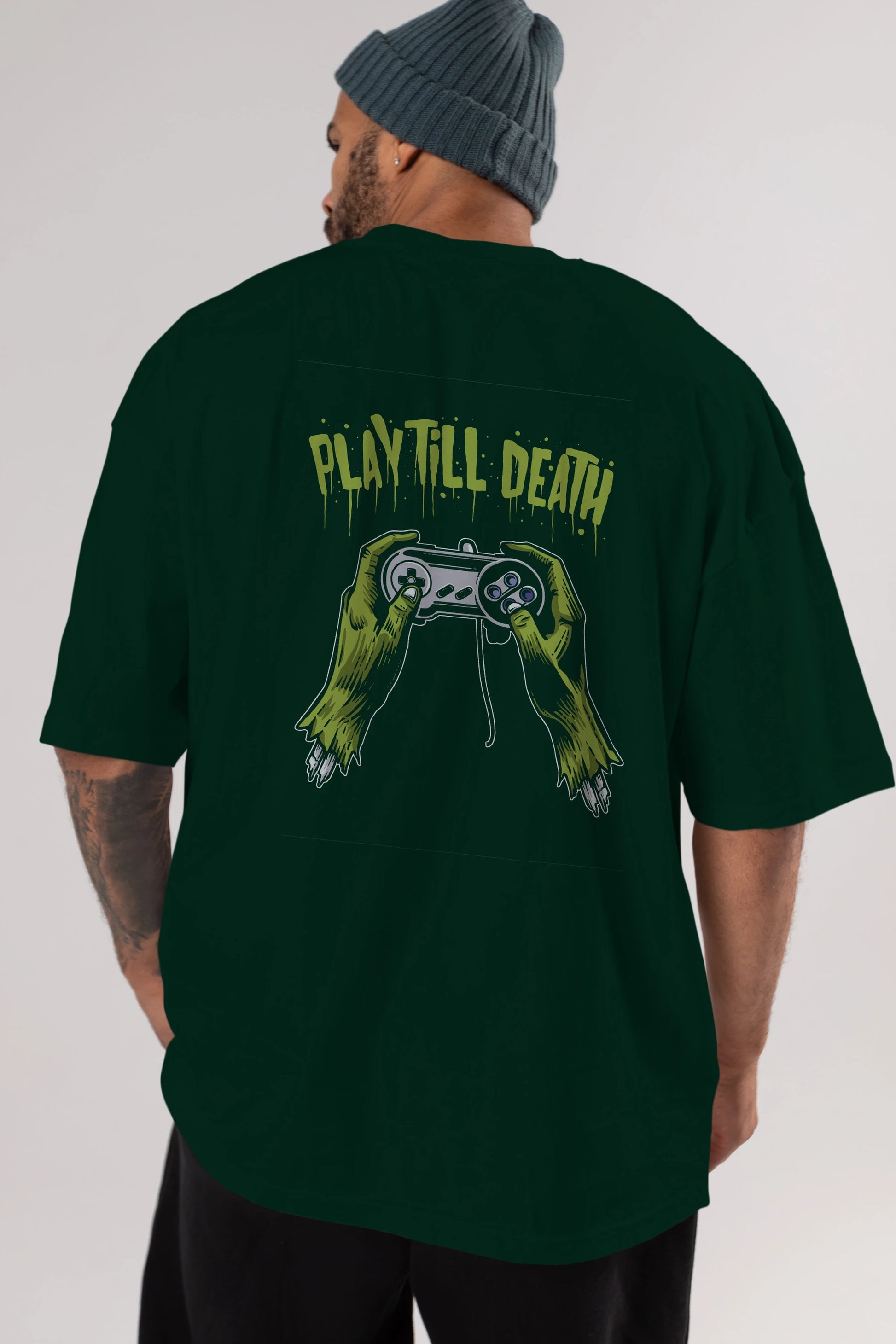 Play Till Death Arka Baskılı Oversize t-shirt Erkek Kadın Unisex %100 Pamuk