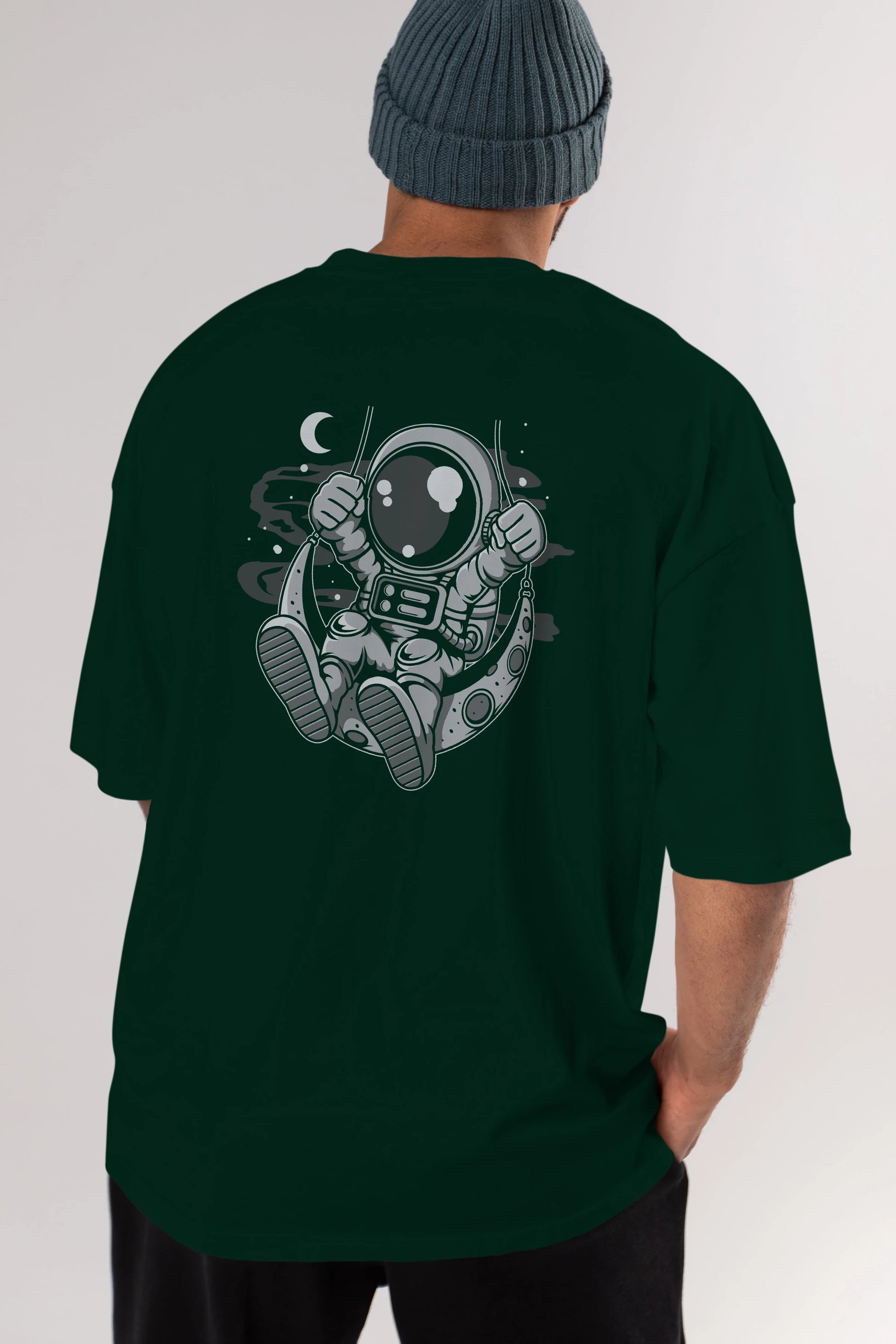Astronaut Moon Swinger Arka Baskılı Oversize t-shirt Erkek Kadın Unisex