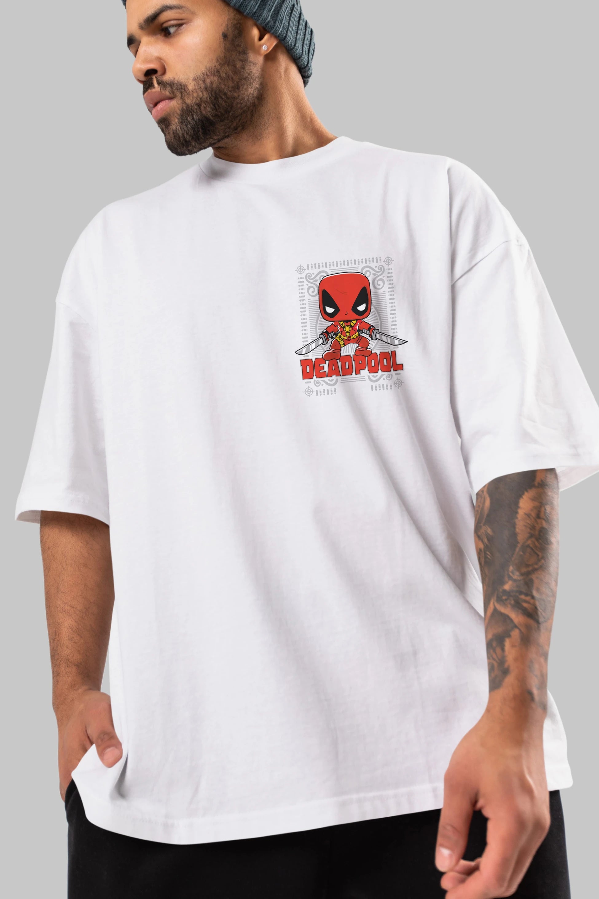 Deadpool (17) Ön Sol Baskılı Oversize t-shirt Erkek Kadın Unisex %100 Pamuk Bisiklet Yaka tişort