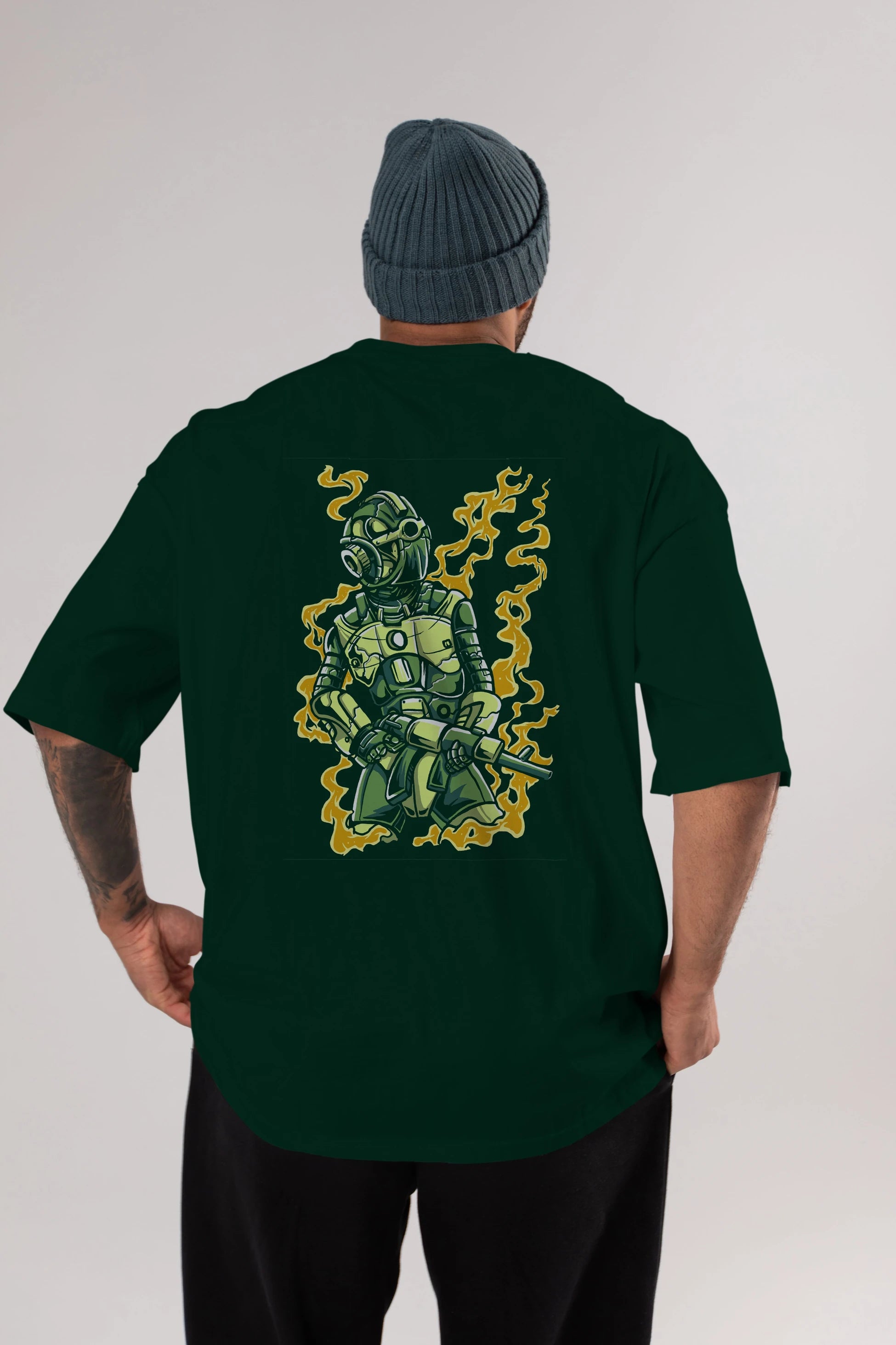 Robot Soldier Arka Baskılı Oversize t-shirt Erkek Kadın Unisex %100 Pamuk