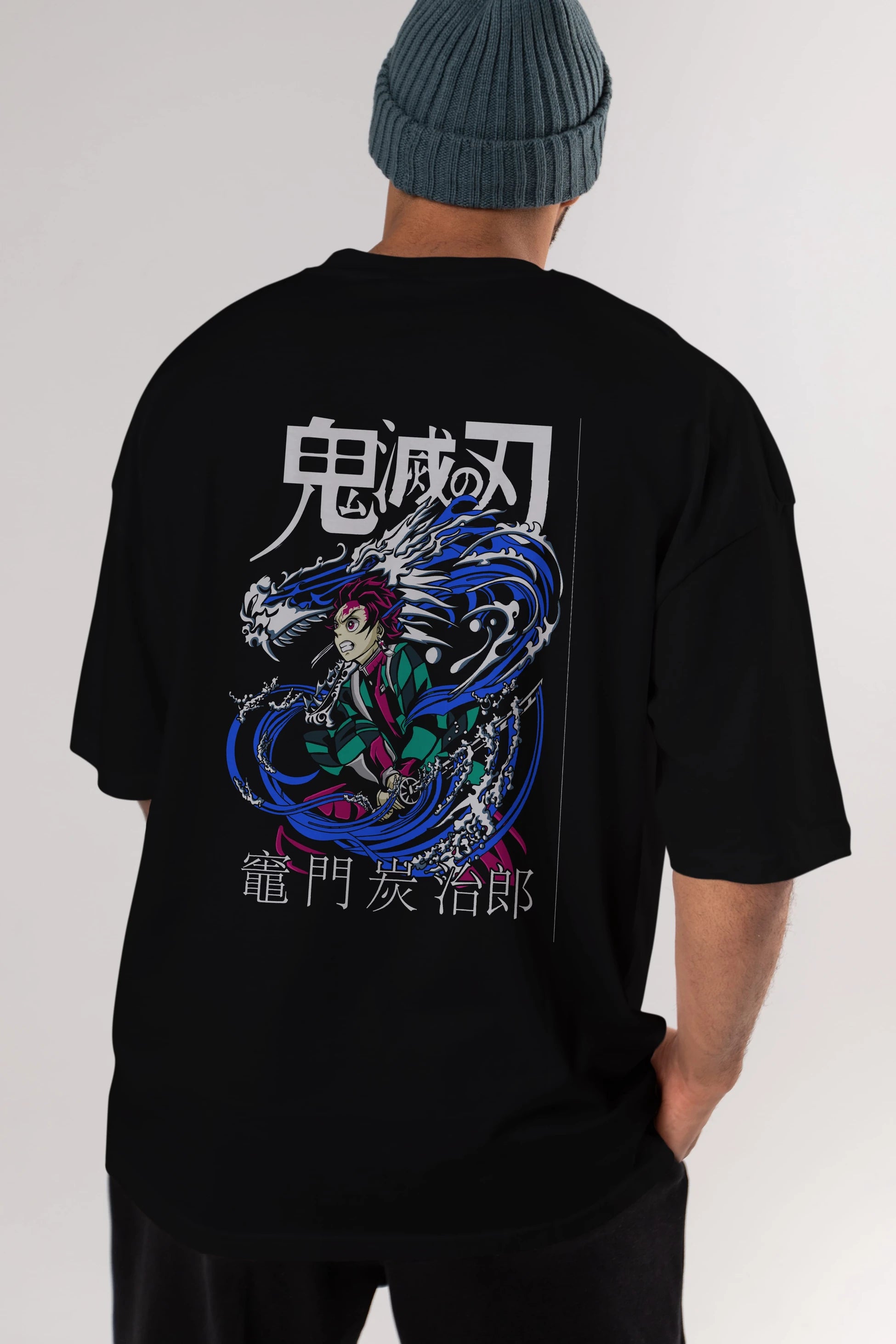 TANJIRO KAMADO 2 Anime Arka Baskılı Oversize t-shirt Erkek Kadın Unisex
