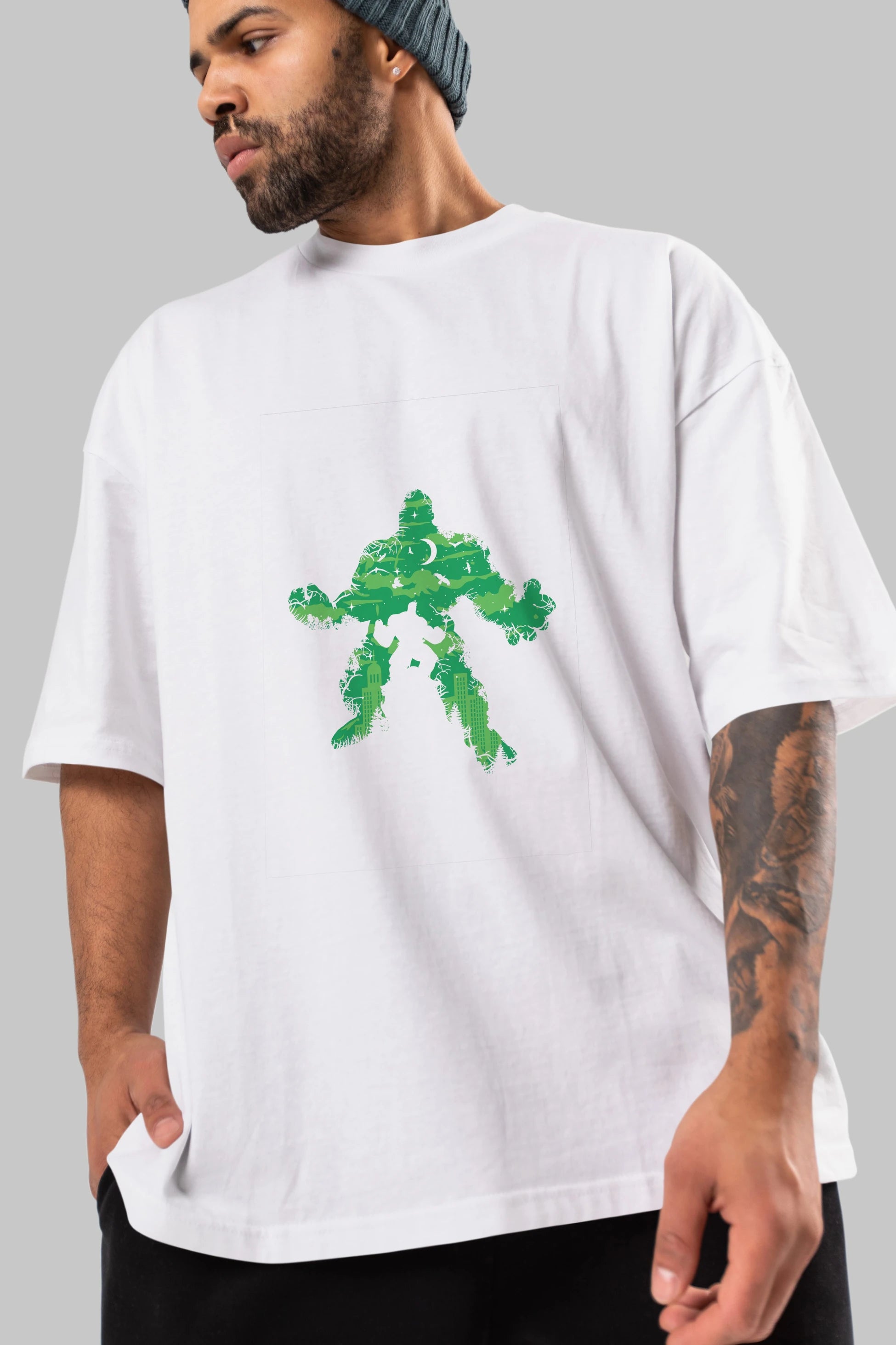 Green Monster Ön Baskılı Oversize t-shirt %100 pamuk Erkek Kadın Unisex