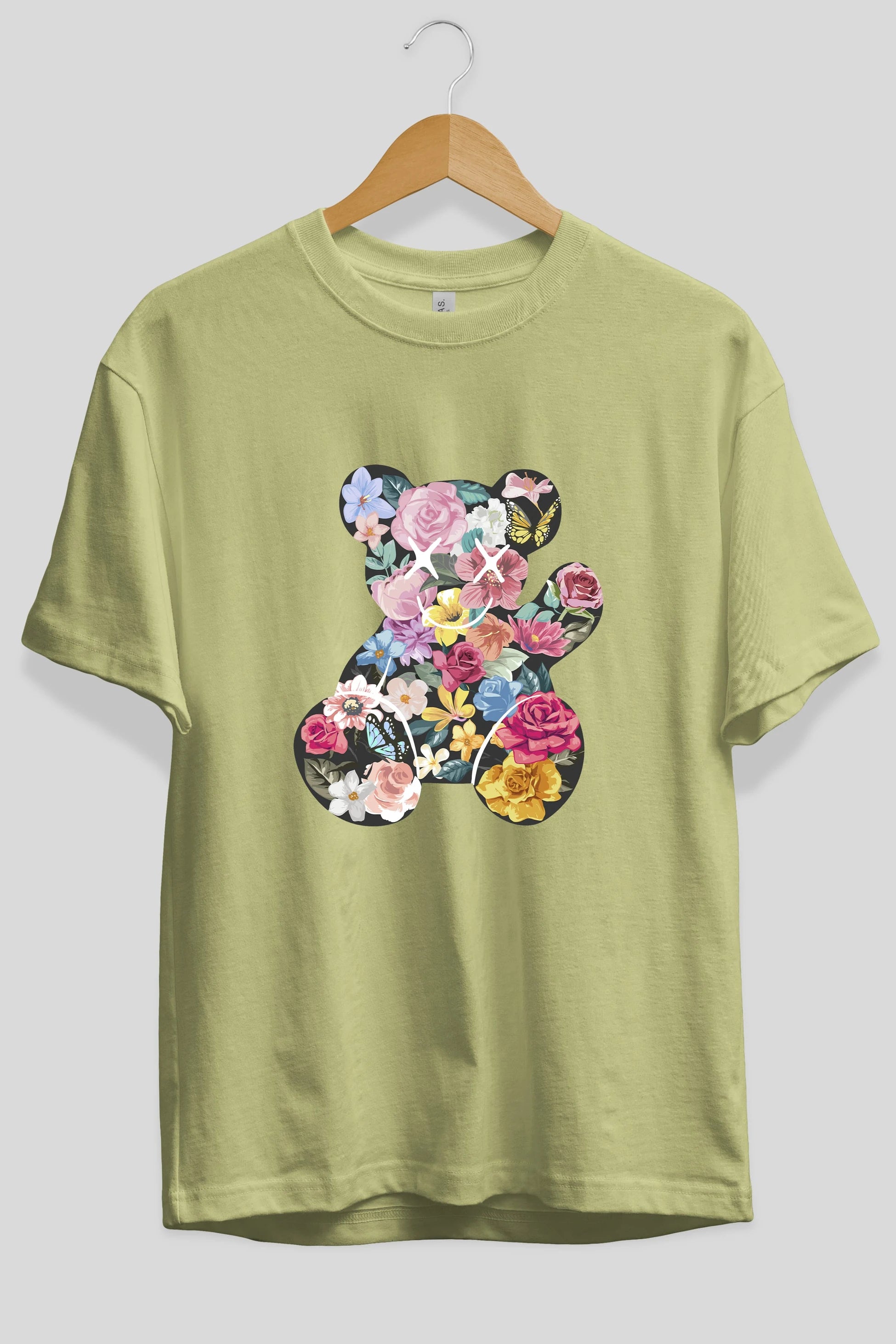 Flowers Bear Ön Baskılı Oversize t-shirt Erkek Kadın Unisex