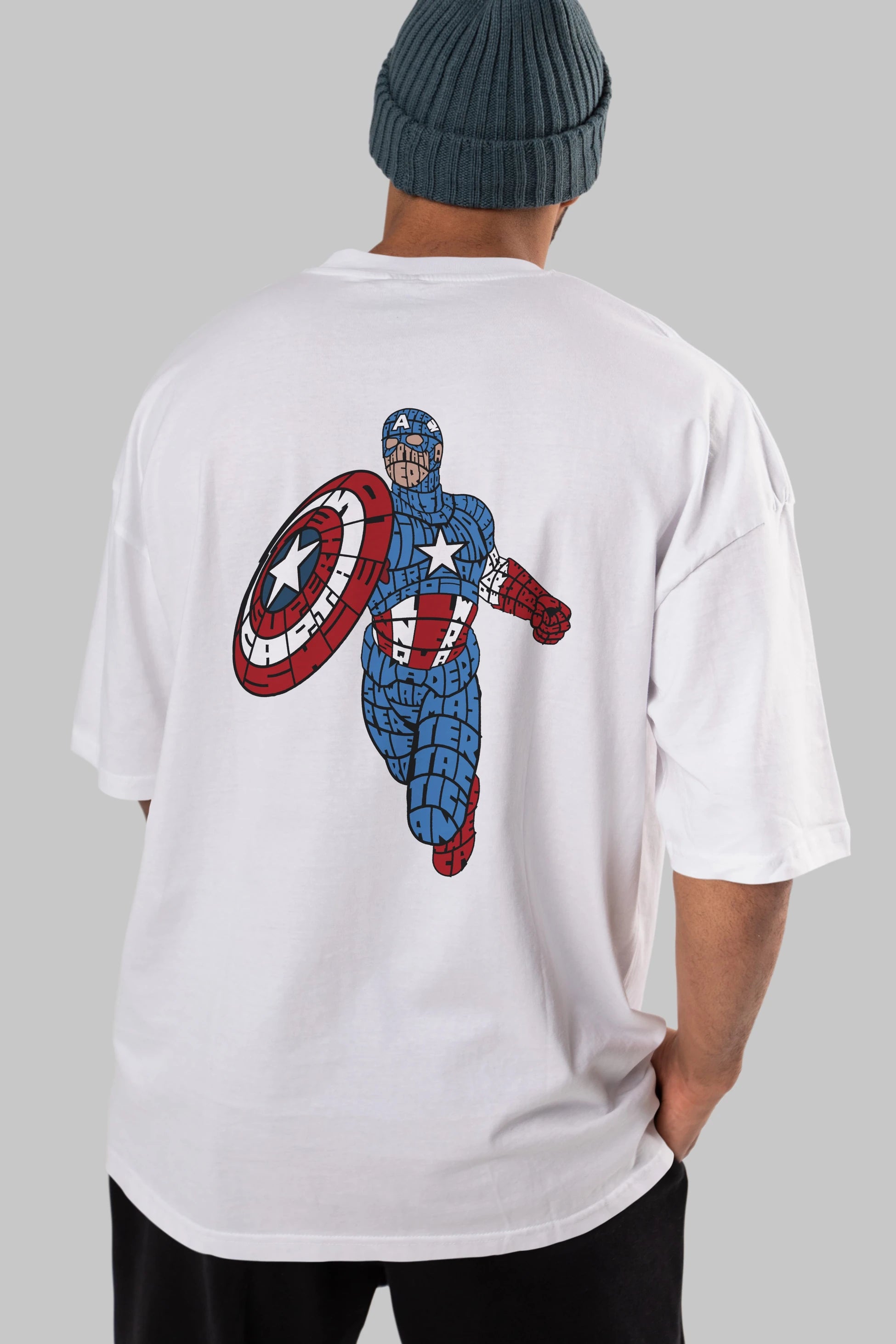 Star and Stripes Hero Arka Baskılı Oversize t-shirt %100 pamuk Erkek Kadın Unisex