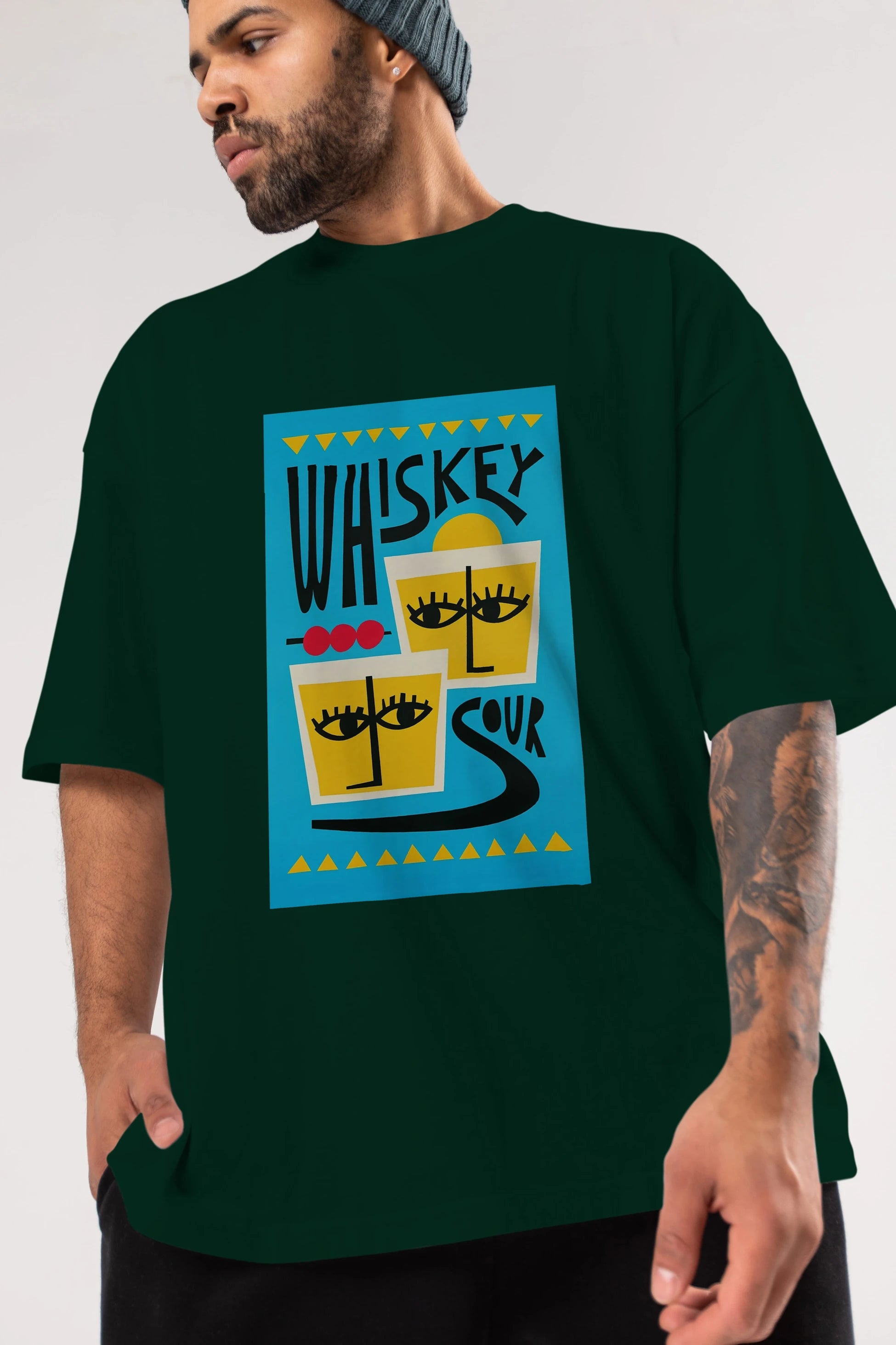 Whiskey Sour 2 Ön Baskılı Oversize t-shirt Erkek Kadın Unisex %100 Pamuk Bisiklet Yaka tişort