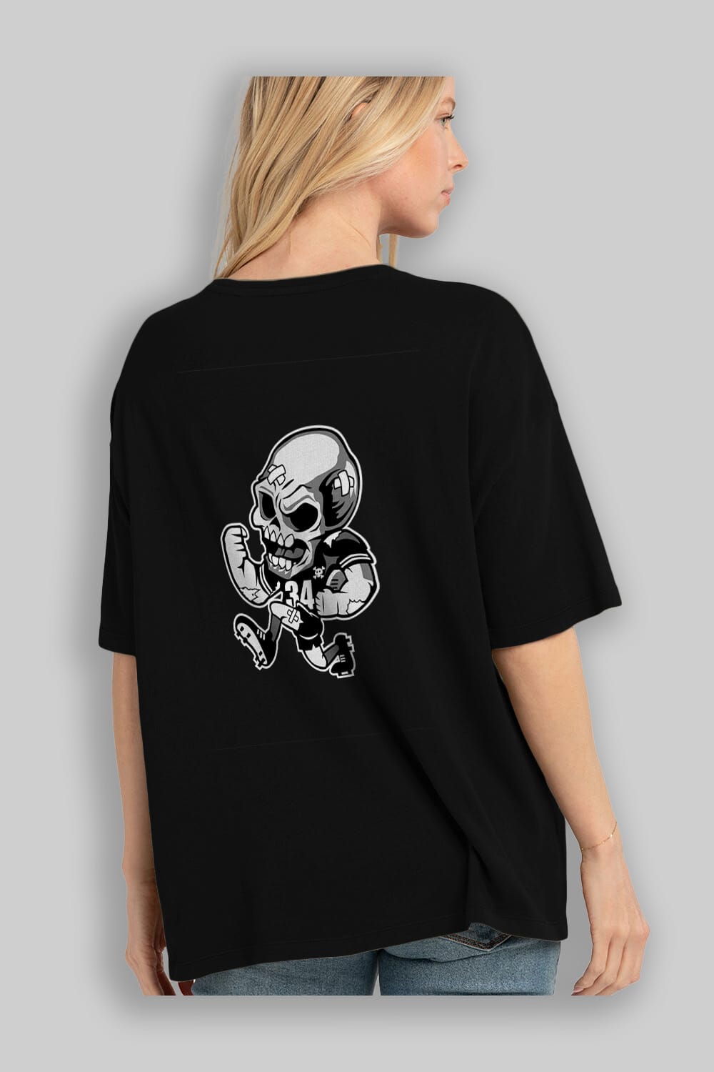 Skull Football Arka Baskılı Oversize t-shirt Erkek Kadın Unisex %100 Pamuk tişort