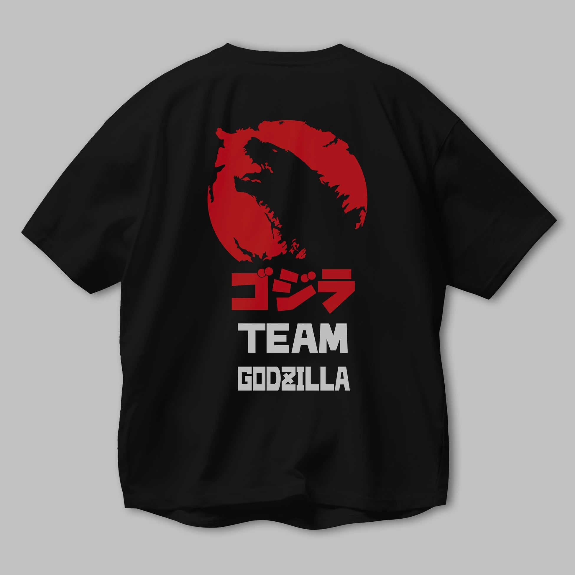 Team Godzilla Arka Baskılı Oversize t-shirt Erkek Kadın Unisex %100 Pamuk Bisiklet Yaka tişort