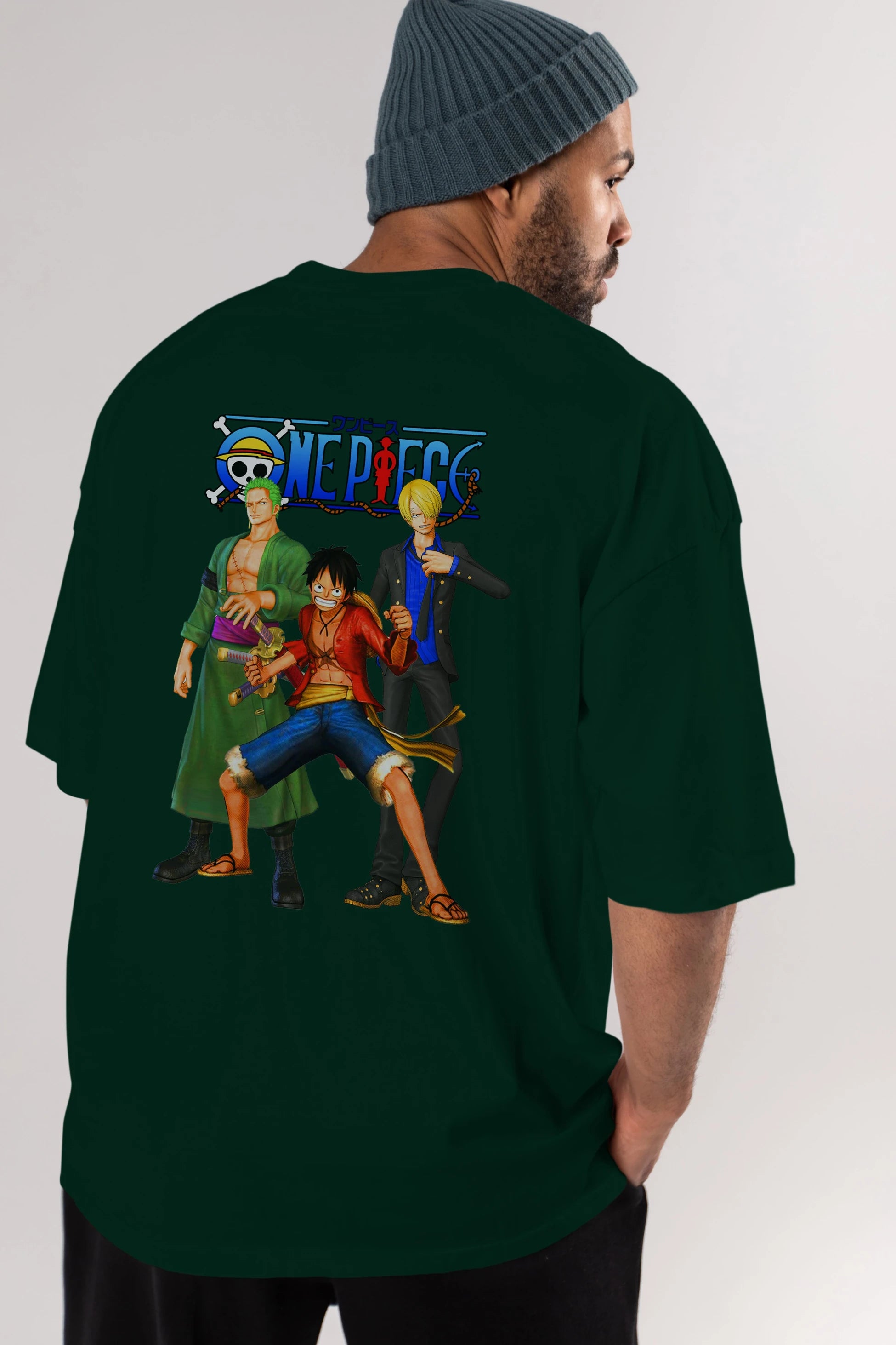 Luffy Sanji Zoro Anime Arka Baskılı Oversize t-shirt Erkek Kadın Unisex %100 pamuk tişort