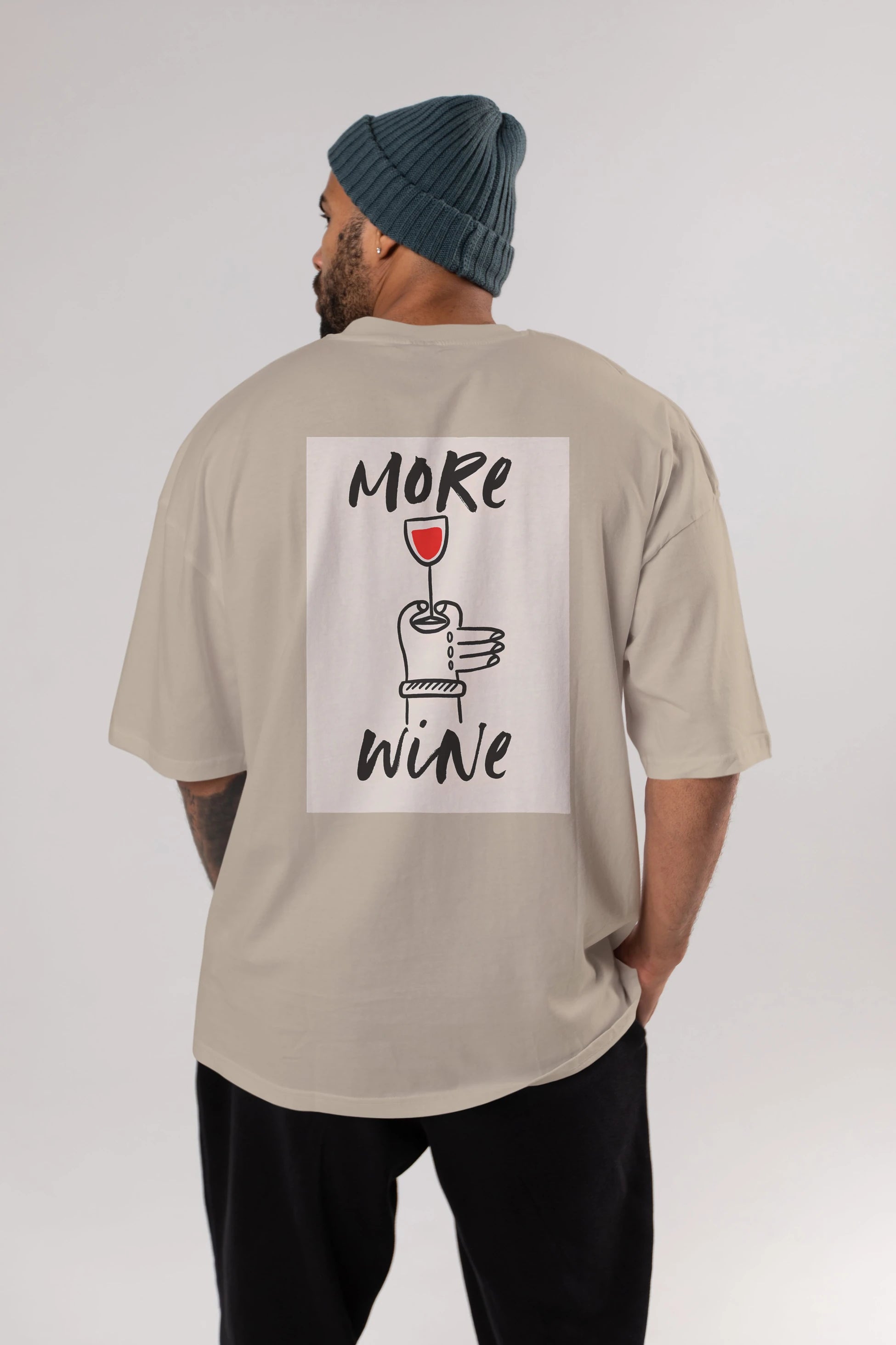 More Wine 2 Arka Baskılı Oversize t-shirt Erkek Kadın Unisex %100 Pamuk Bisiklet Yaka tişort