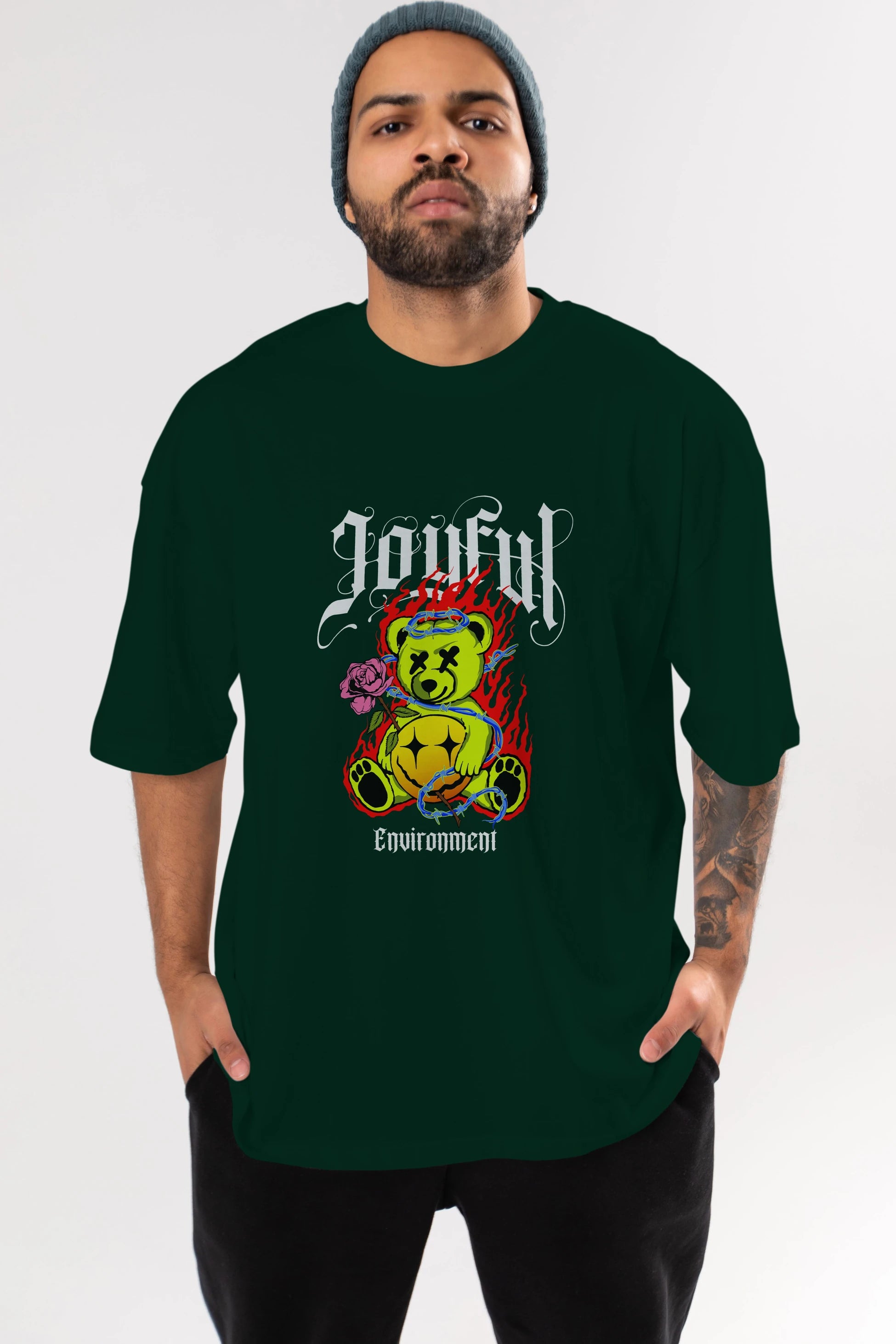 Joyful Bear Ön Baskılı Oversize t-shirt Erkek Kadın Unisex