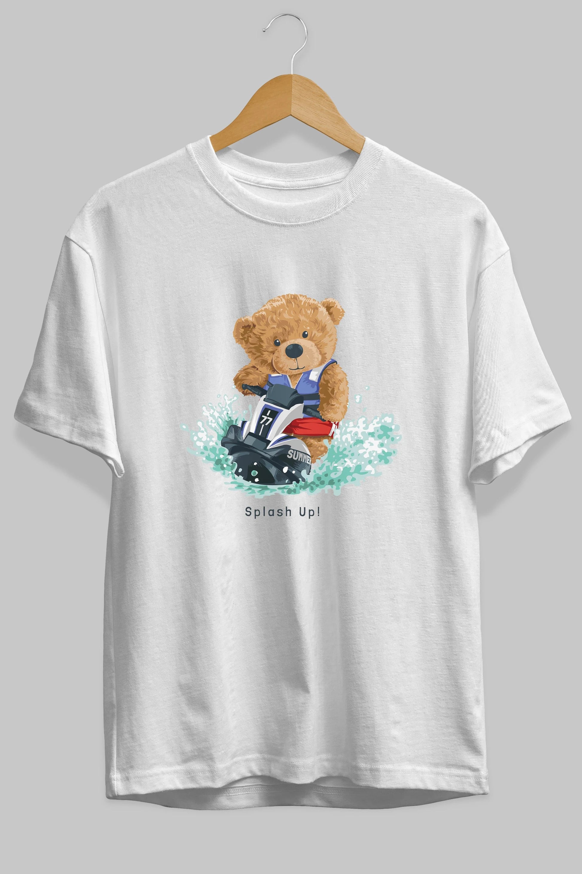 Teddy Bear Splash Up Ön Baskılı Oversize t-shirt Erkek Kadın Unisex %100 Pamuk