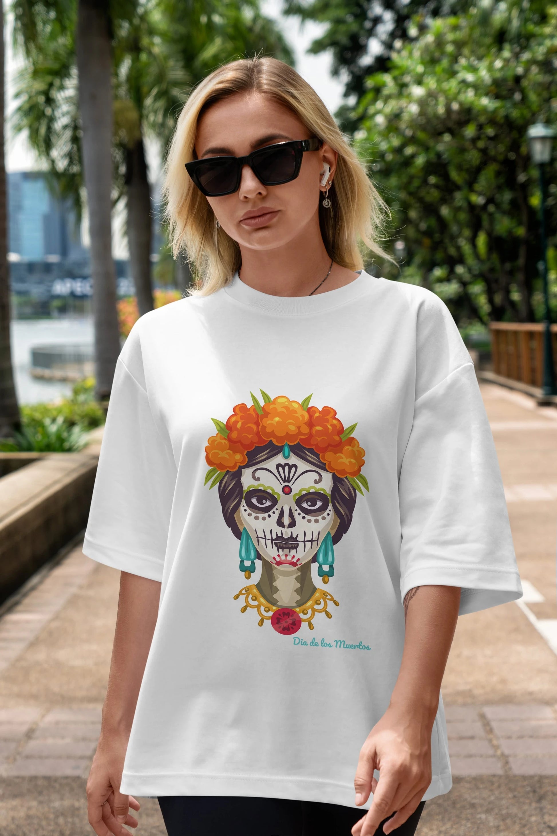 Dia de los Muertos 2 Ön Baskılı Oversize t-shirt Erkek Kadın Unisex