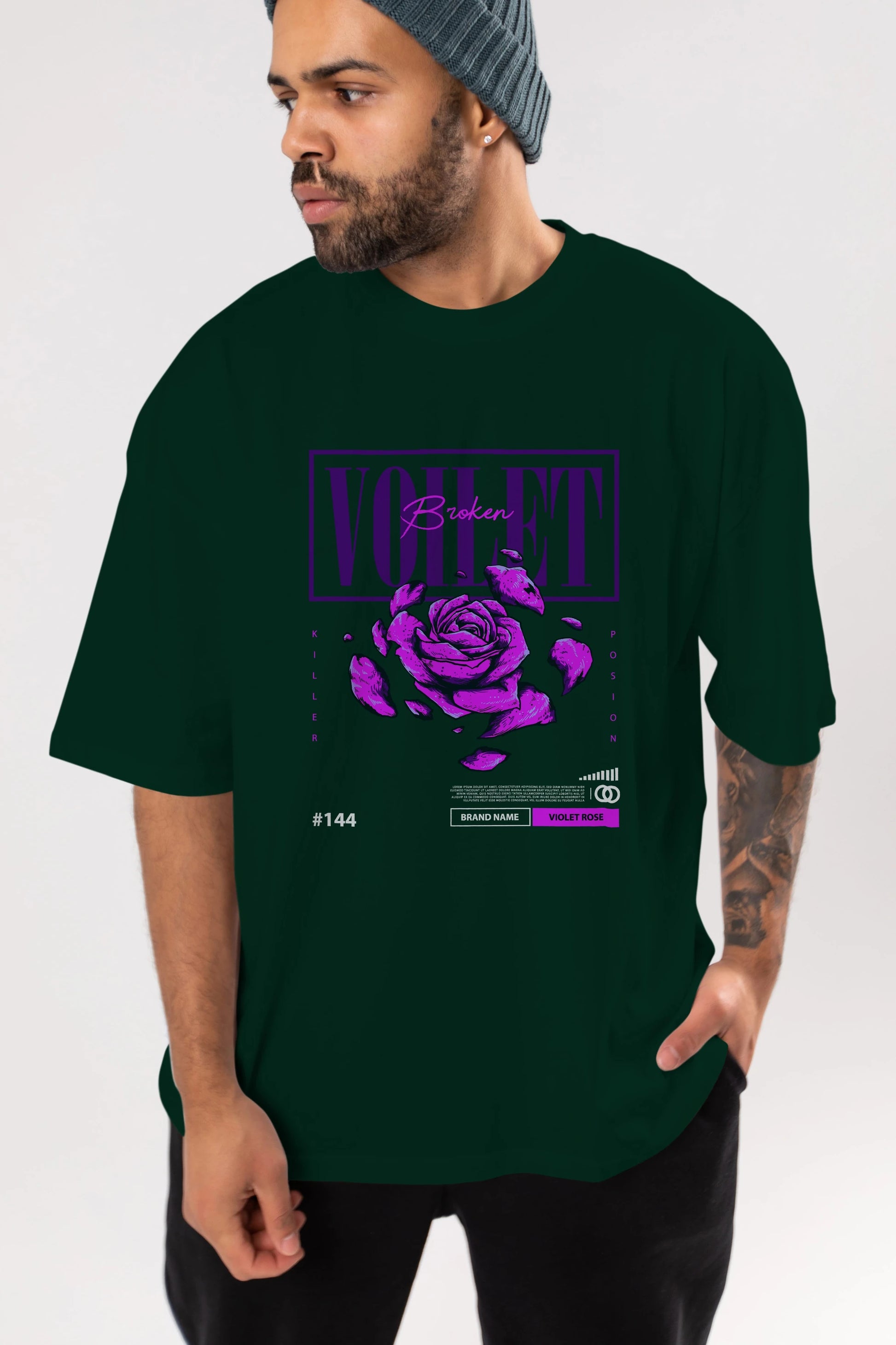 Voilet Broken Ön Baskılı Oversize t-shirt Erkek Kadın Unisex