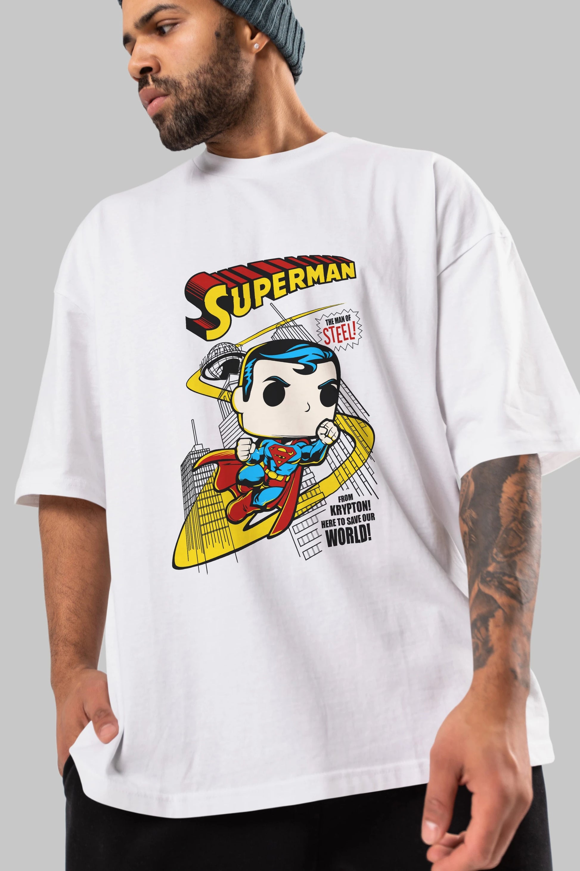 Superman (2) Ön Baskılı Oversize t-shirt Erkek Kadın Unisex %100 Pamuk Bisiklet Yaka tişort
