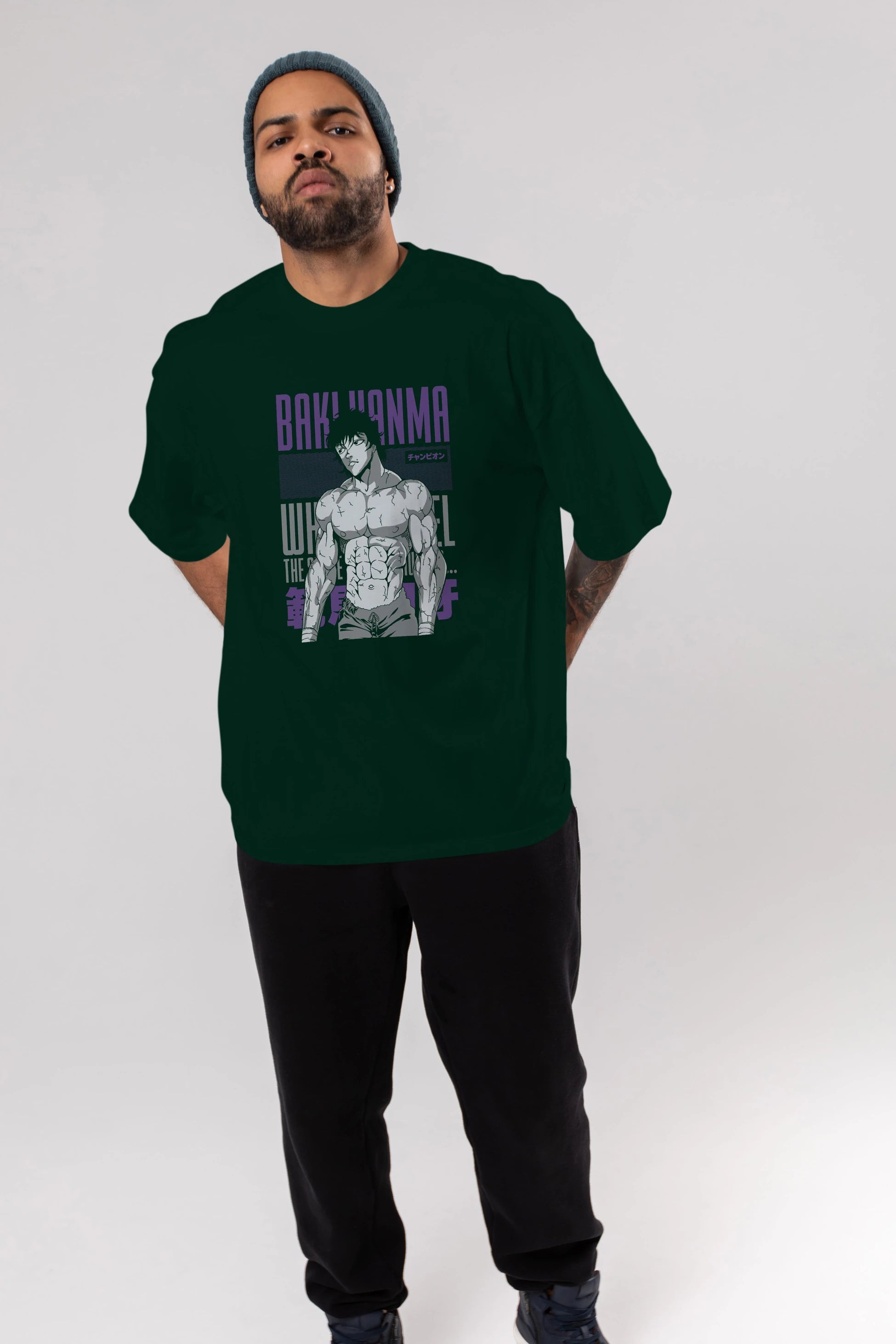 BAKI HANMA (2) Anime Ön Baskılı Oversize t-shirt %100 pamuk Erkek Kadın Unisex