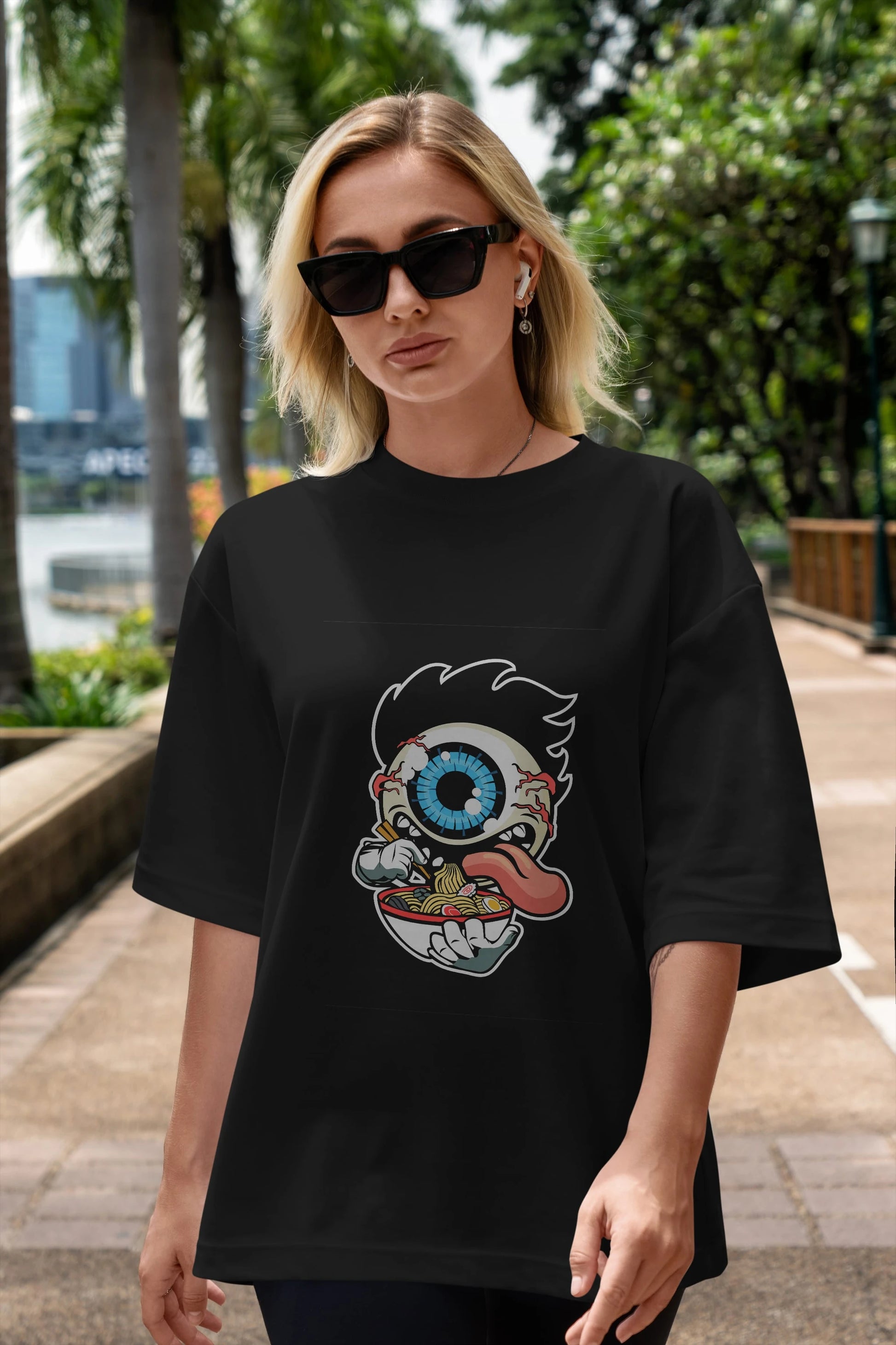 Eyeball Ramen Ön Baskılı Oversize t-shirt Erkek Kadın Unisex %100 Pamuk tişort
