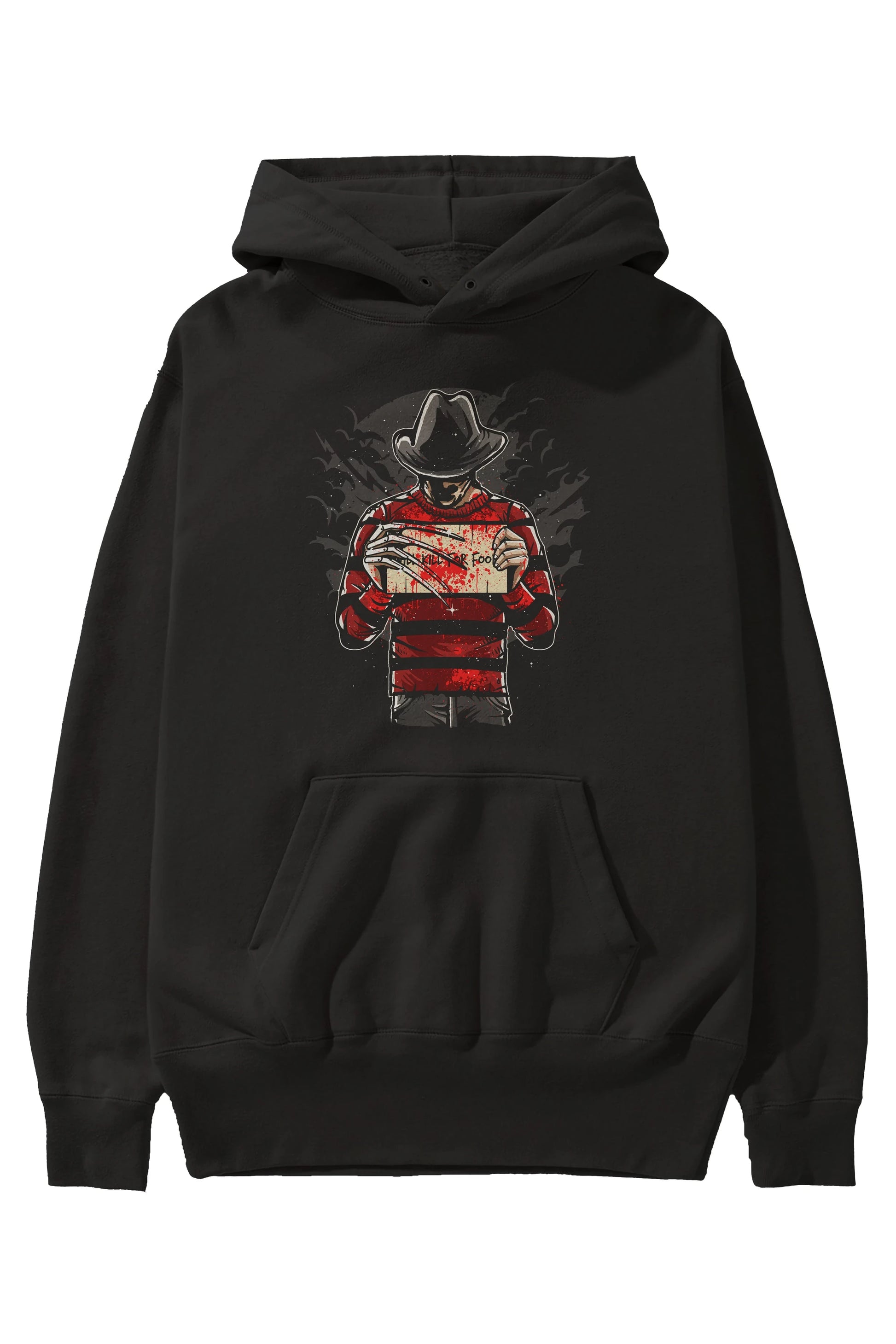 Freddy Will Kill For Food Ön Baskılı Hoodie Oversize Kapüşonlu Sweatshirt Erkek Kadın Unisex