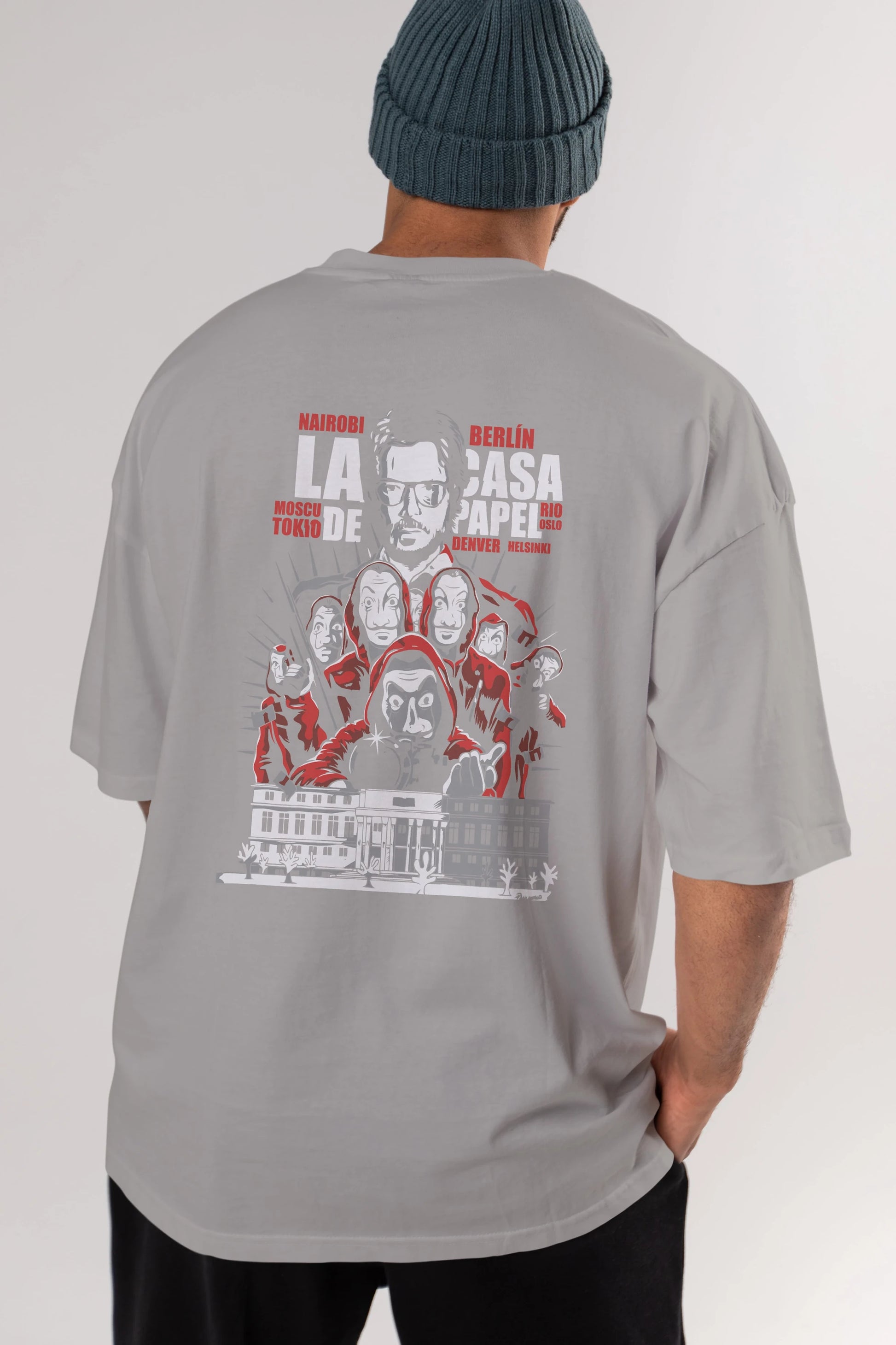 La Casa De Papel (2) Arka Baskılı Oversize t-shirt Erkek Kadın Unisex %100 Pamuk Bisiklet Yaka tişort
