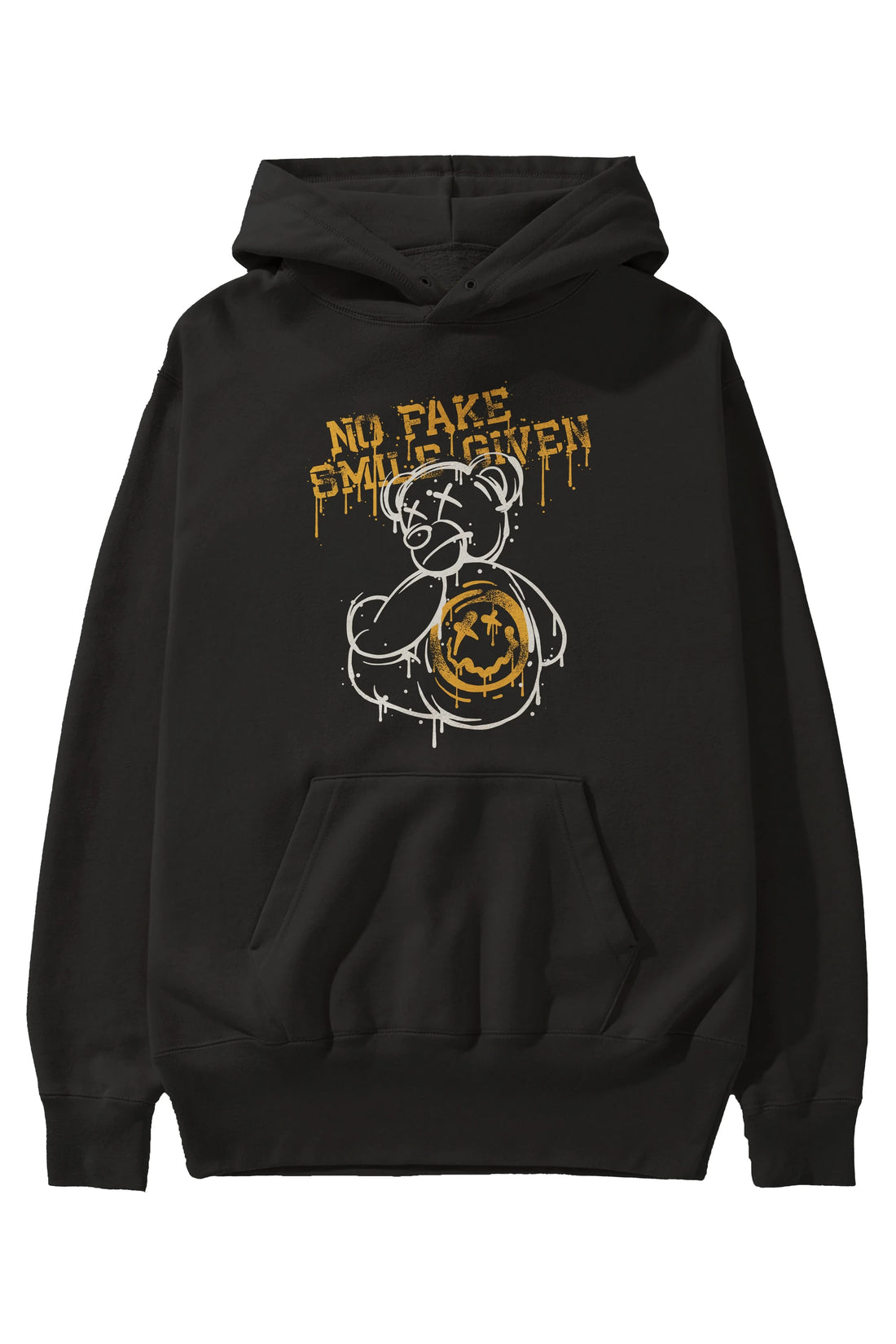 No Fake Smile Given Bear Ön Baskılı Hoodie Oversize Kapüşonlu Sweatshirt Erkek Kadın Unisex