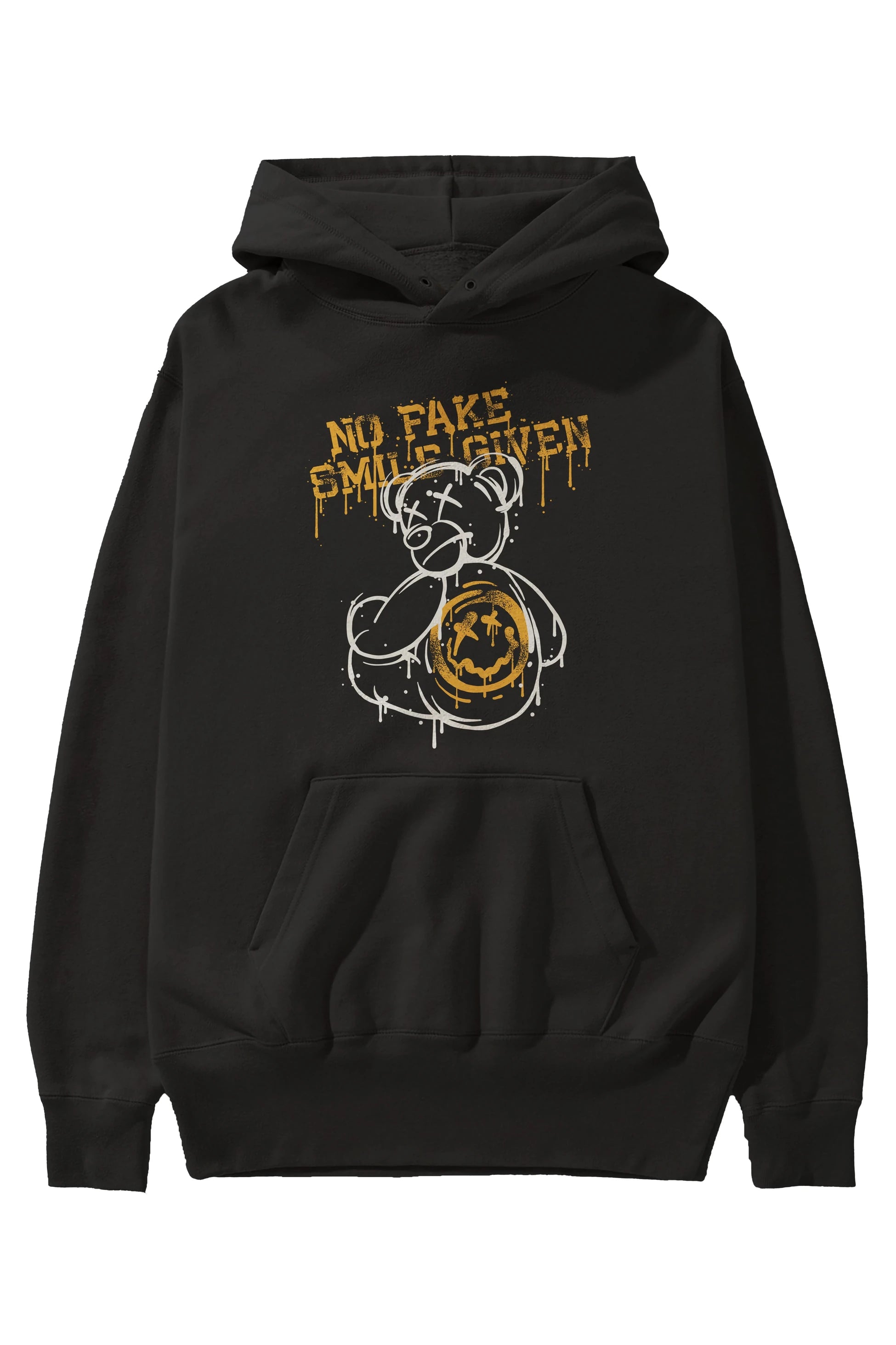No Fake Smile Given Bear Ön Baskılı Hoodie Oversize Kapüşonlu Sweatshirt Erkek Kadın Unisex